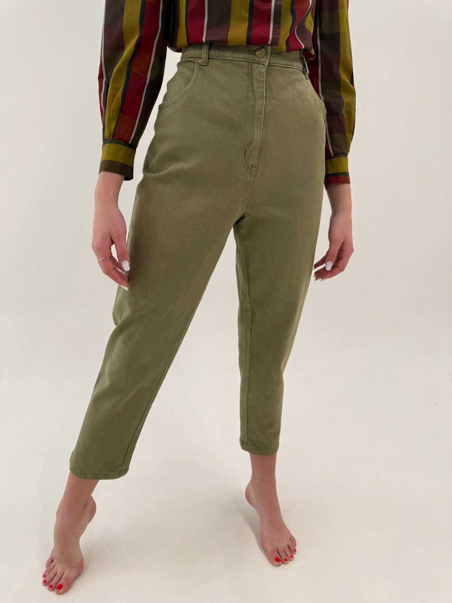 Jeans vintage premium Sage green ultra modelatori confort mom fit