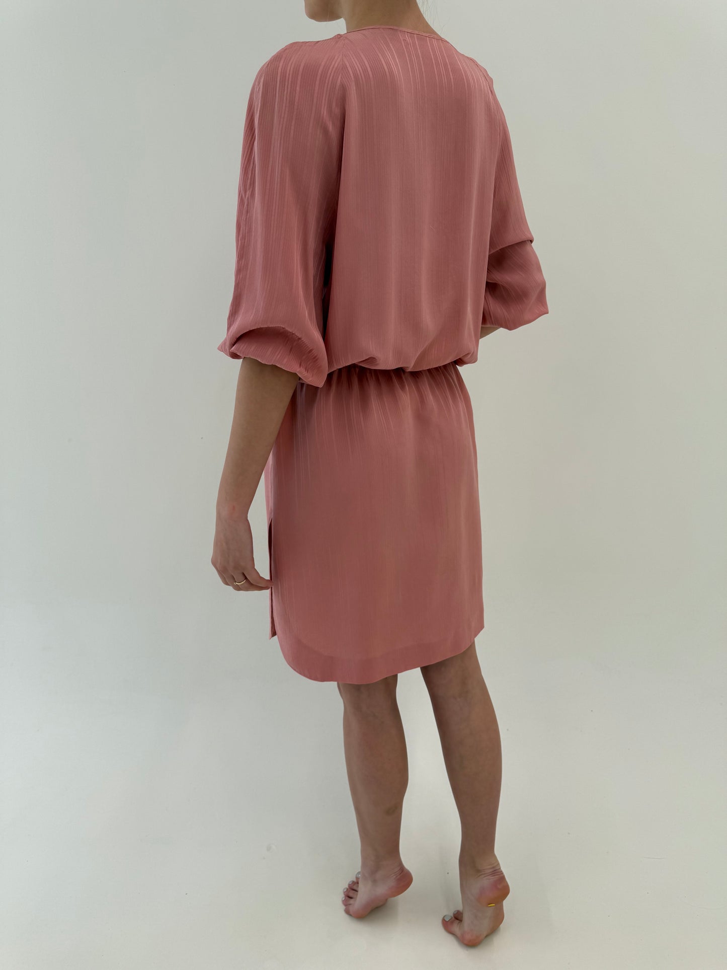 Rochie dusty Pink din mătase naturală cu talie ultra înaltă elastică
