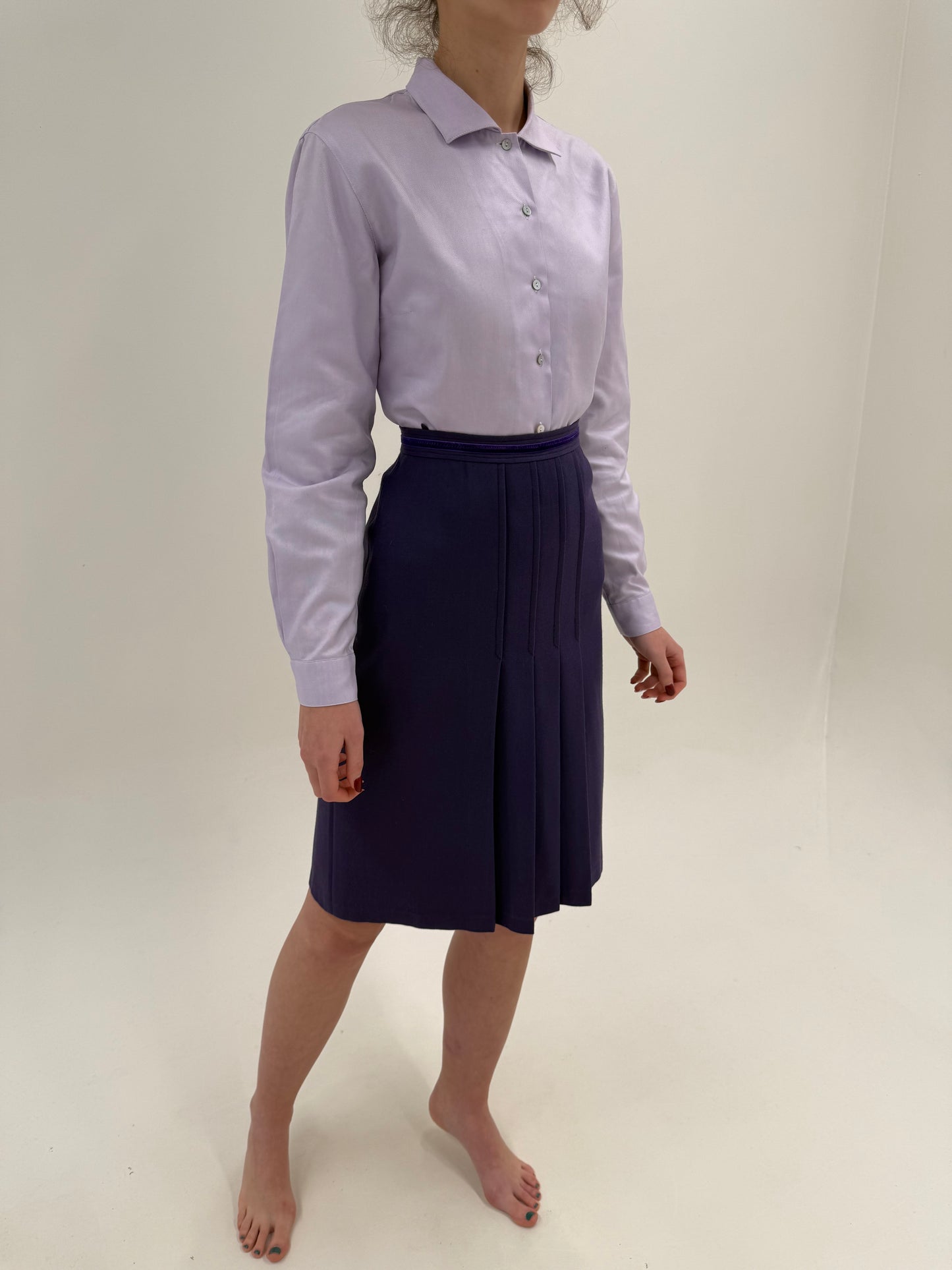 Fustă midi plisată cu talie ultra înaltă din lana extrafina