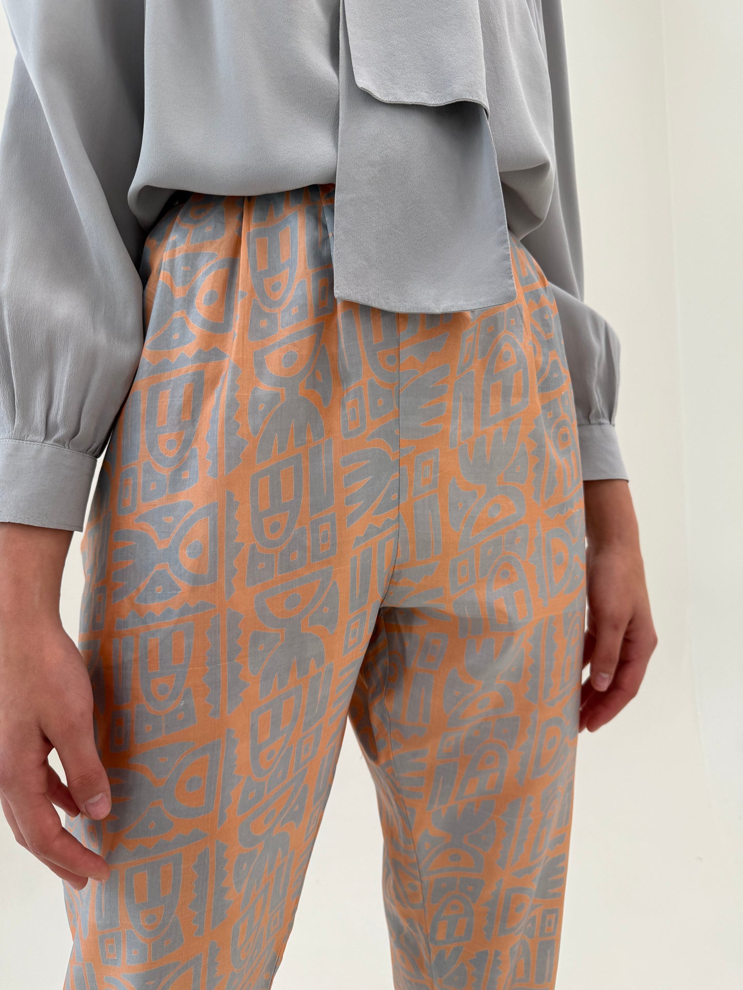 Pantaloni tall din mătase naturală cu talie ultra înaltă elastică