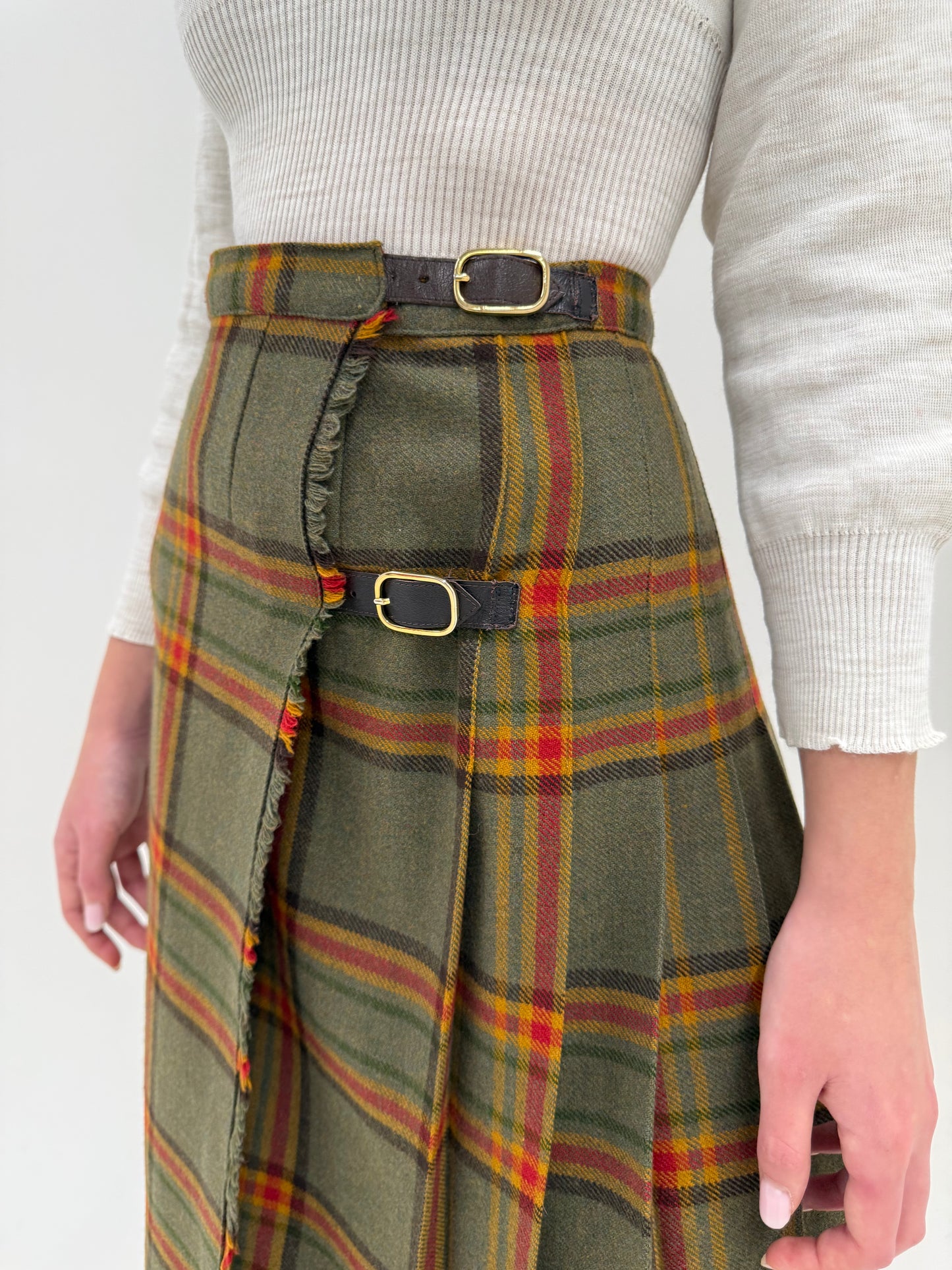 Fustă vintage plisata din Tartan de lana în combinație superbă de culori