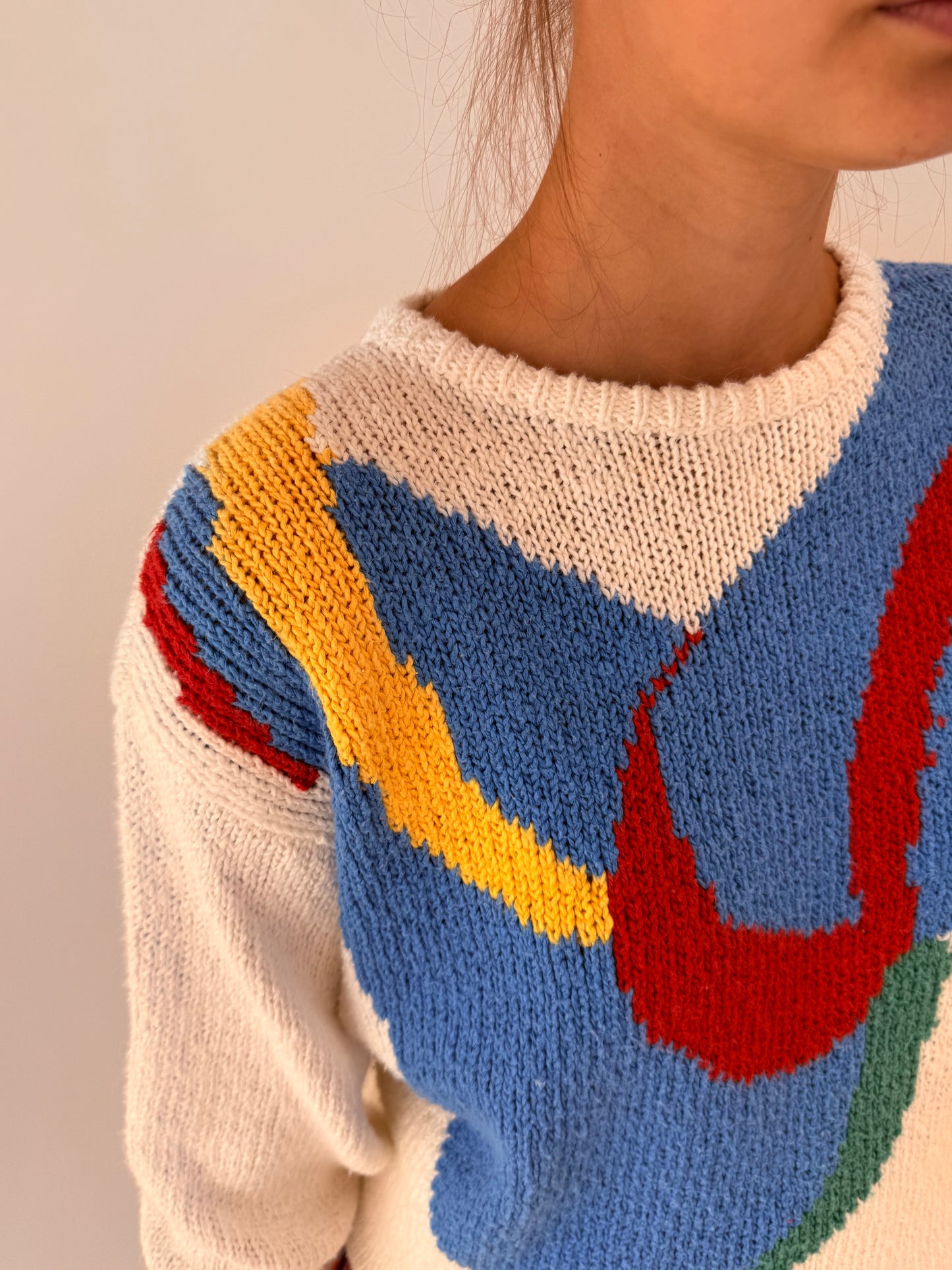 Pulover de designer vintage din tricot de in și bumbac de gramaj mare în culori tari