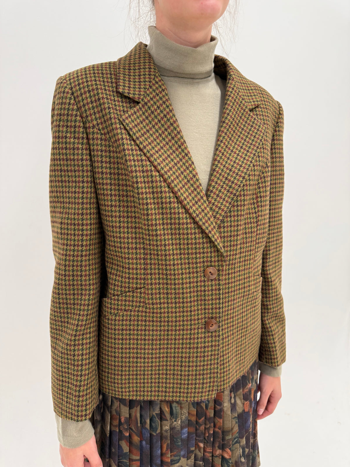 Sacou camel de brand luxury plus size Elena Miro din tweed pied de coq de lana