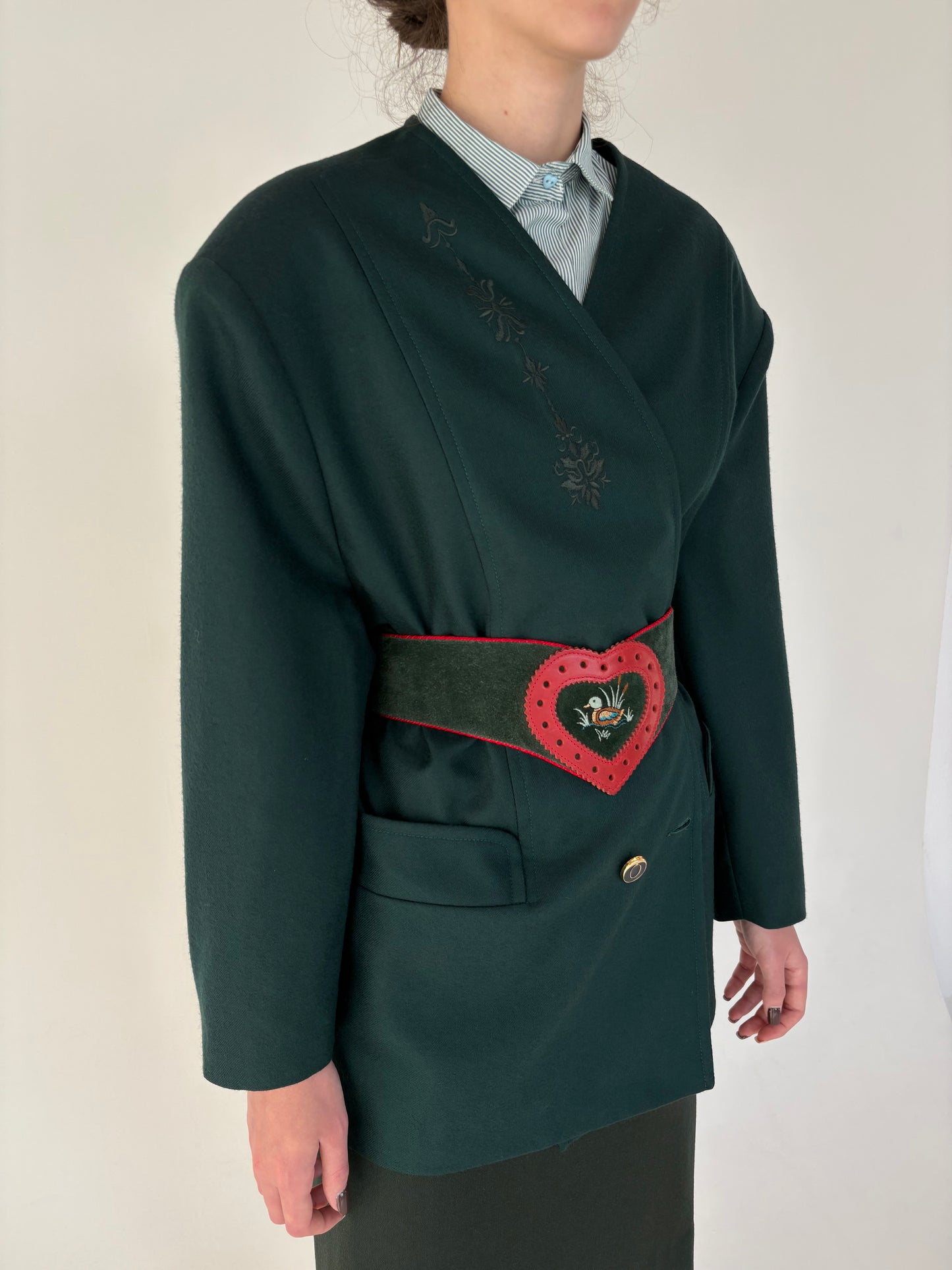 Sacou plus size forest green din lana pura extrafina certificată