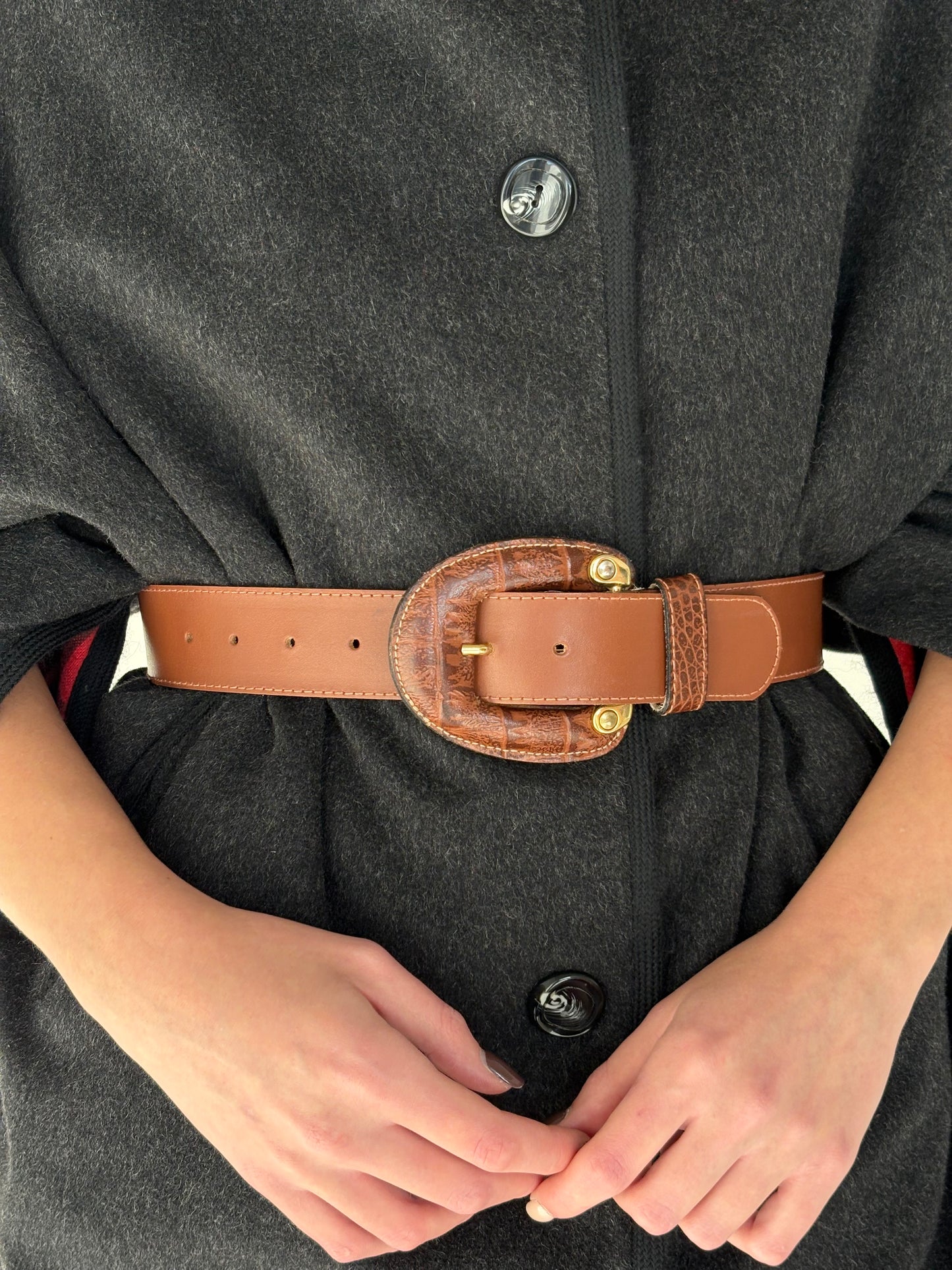 Centura masivă din piele naturală groasă caramel brown