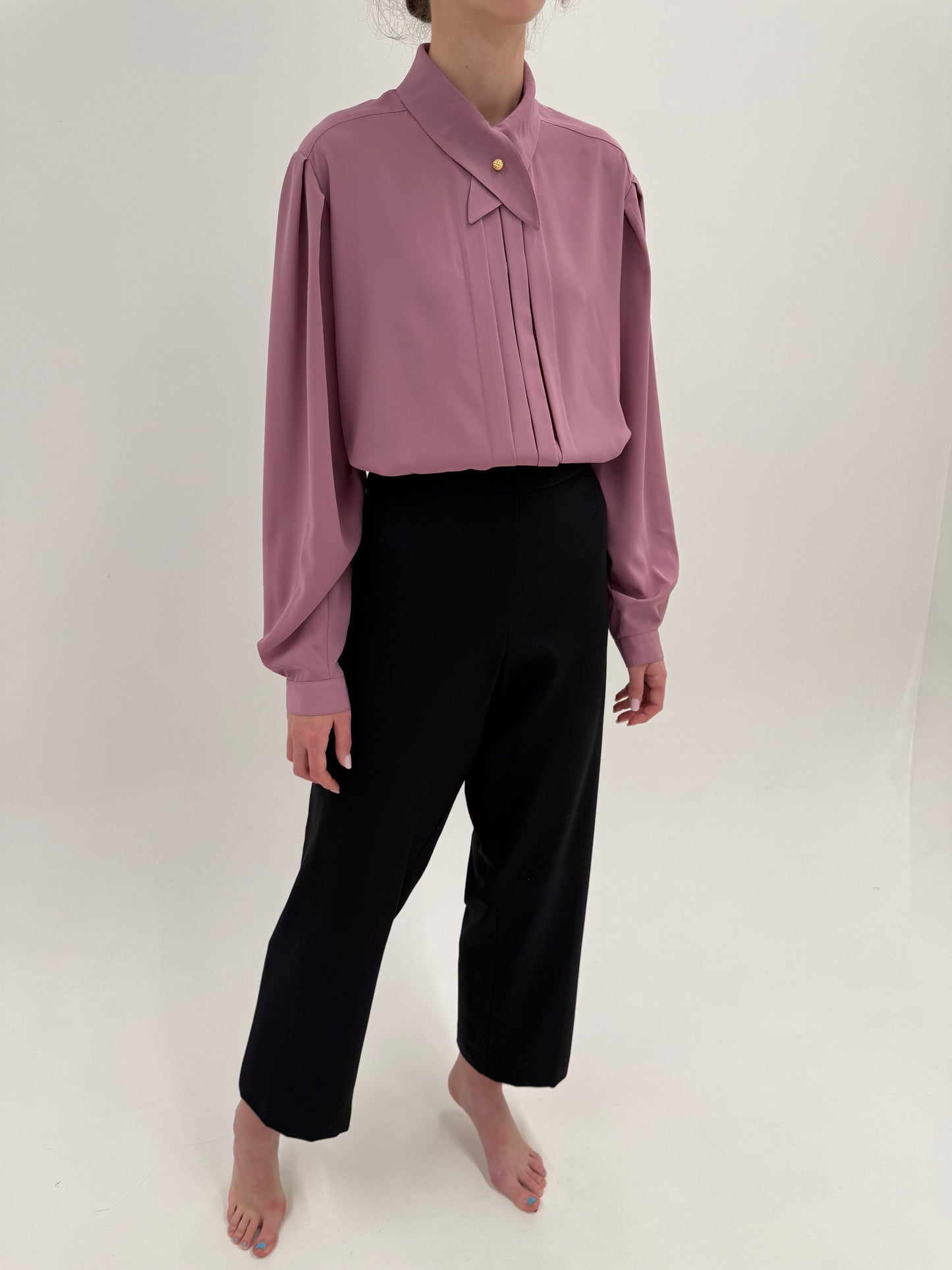 Pantaloni negri din lana confort plus size în croi clasic cu talie înaltă