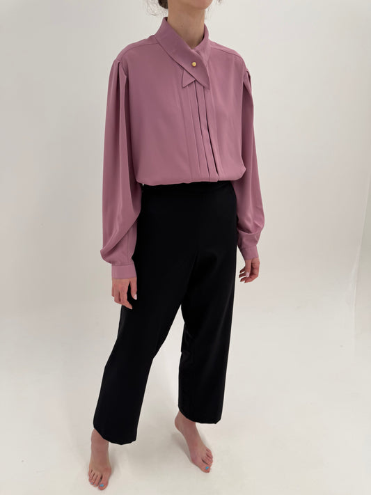 Pantaloni negri din lana confort plus size în croi clasic cu talie înaltă