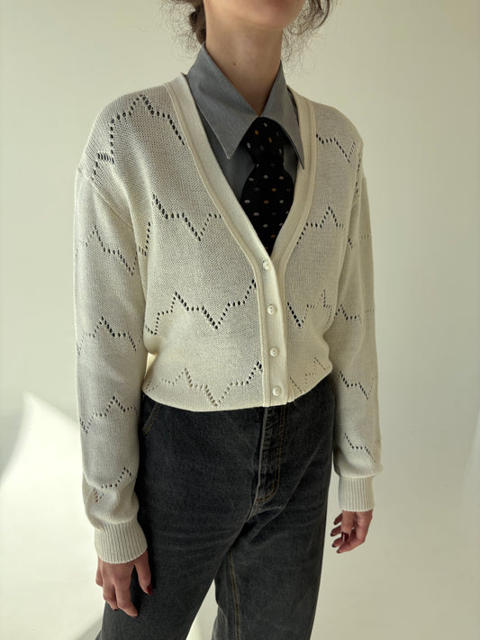 Cardigan vintage butter white din mix de lana extrafina