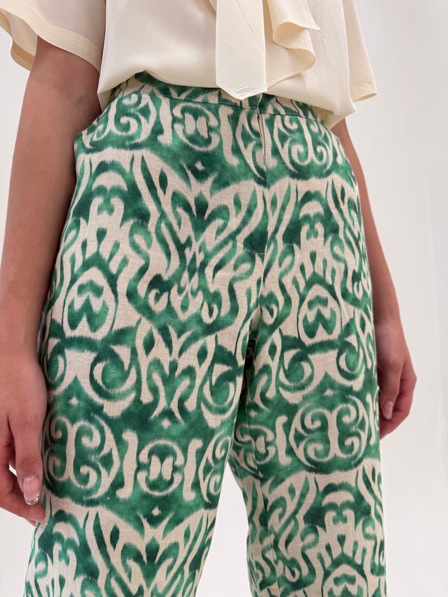 Pantaloni luxury Luisa Spagnoli palazzo din in camel cu print