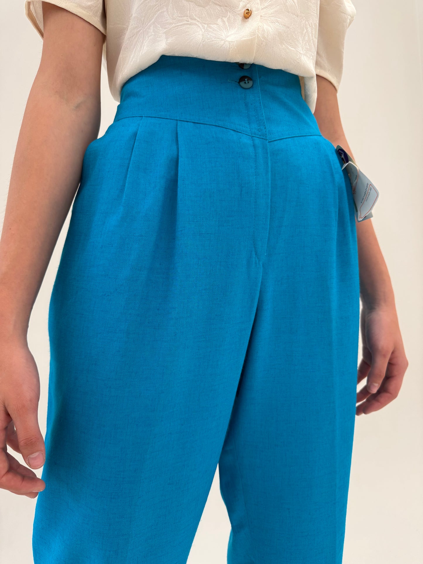 Pantaloni vintage noi din pânză cu talie ultra marcată extrem de înaltă