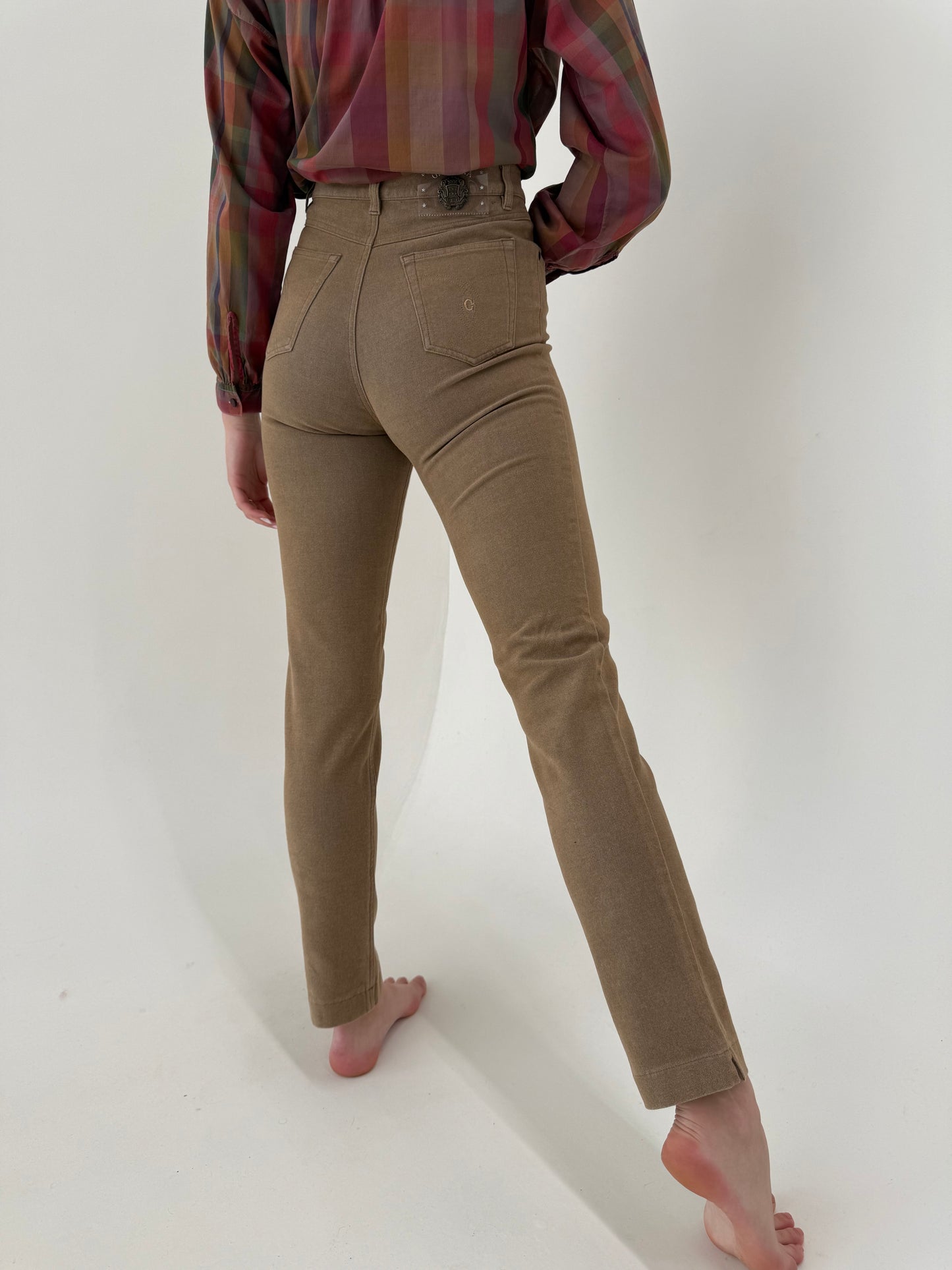 Pantaloni camel ultra modelatori premium tall din bumbac gros cu talie înaltă