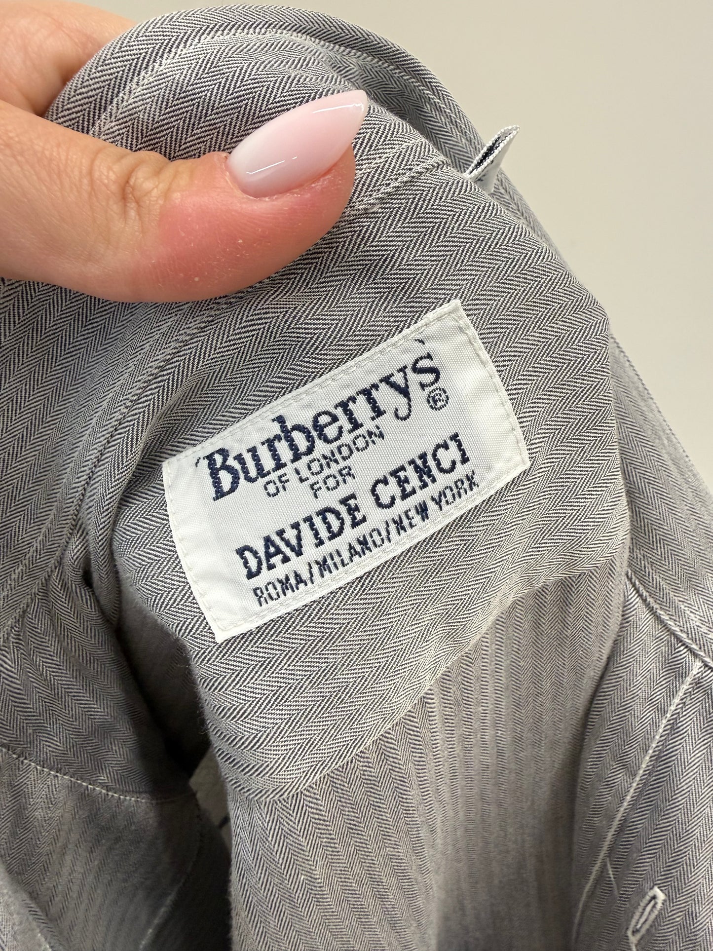 Cămașa Burberry vintage din poplin excepțional Chevron silver gray