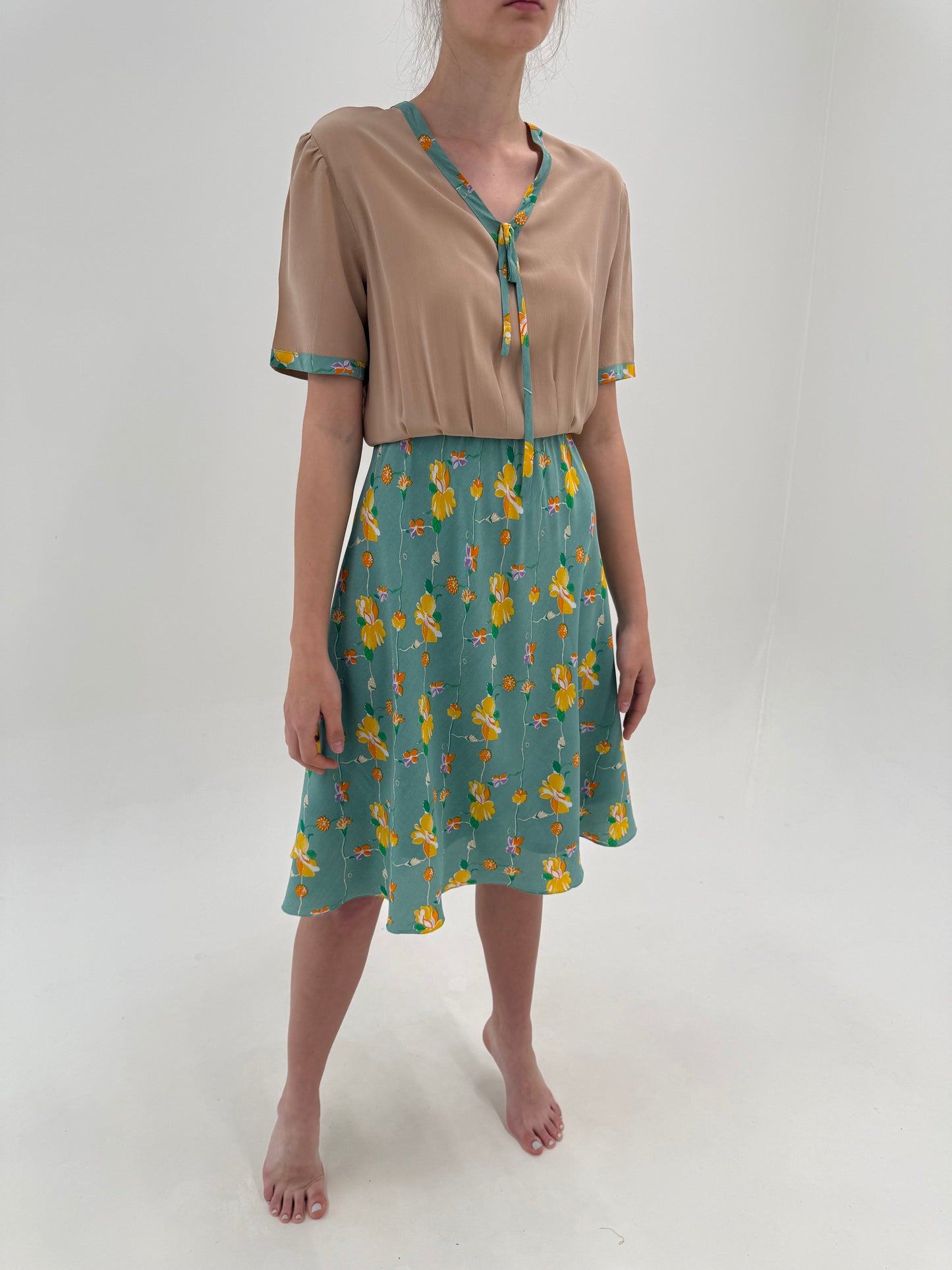 Rochie vintage din mătase naturală cu talie ultra înaltă elastică