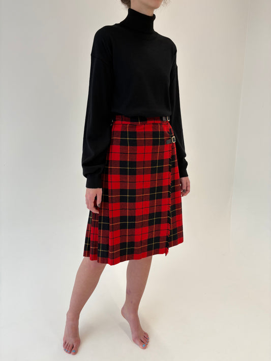 Fustă italiană din Tartan de lana cu închidere din piele naturală