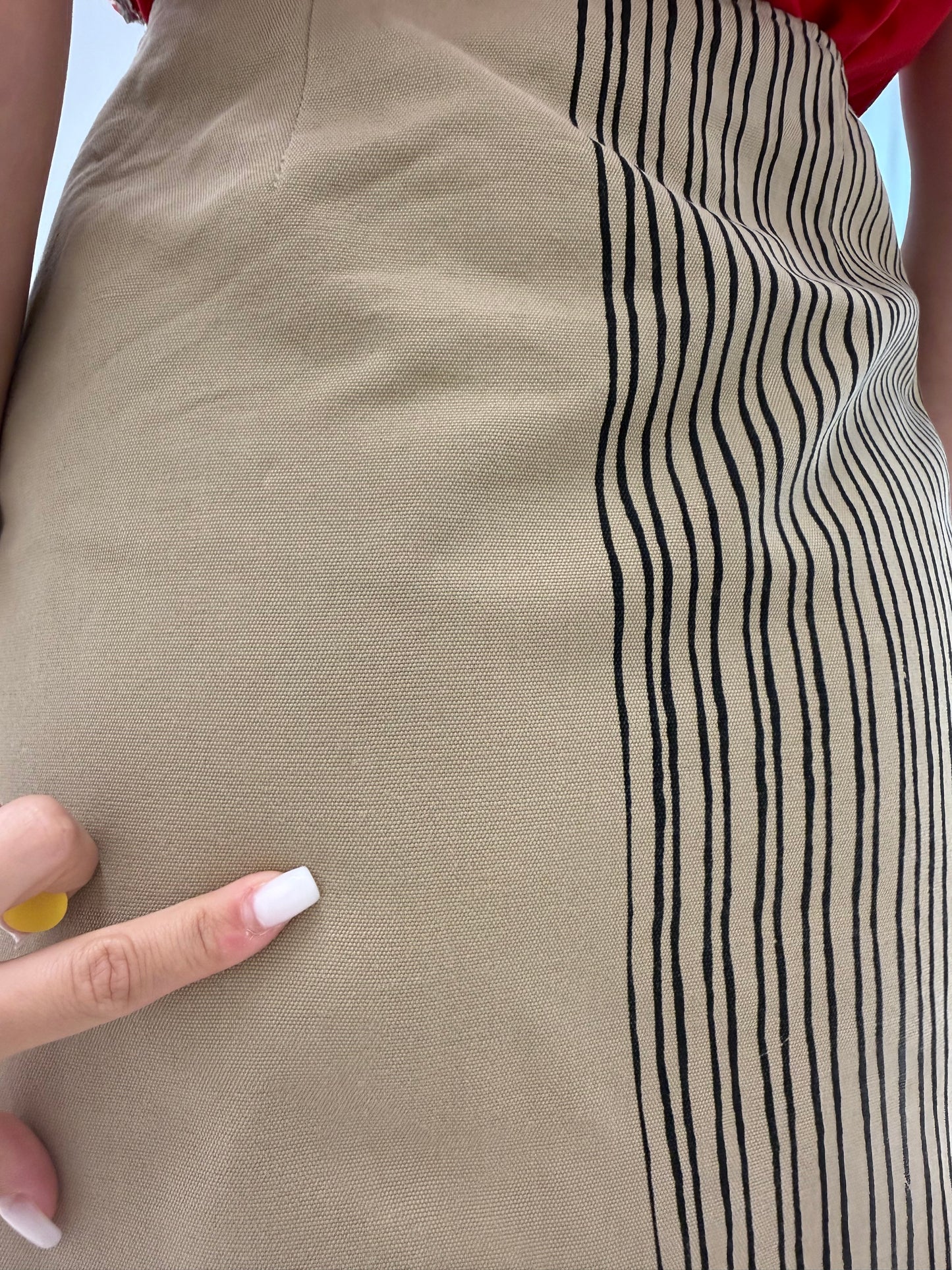 Fustă camel Max Mara din canvas de bumbac cu print în dungi extrem de chic