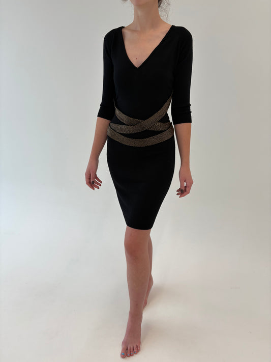 LBD din lana merino extrafina cu ‘cordoane’integral cu aplicații manuale