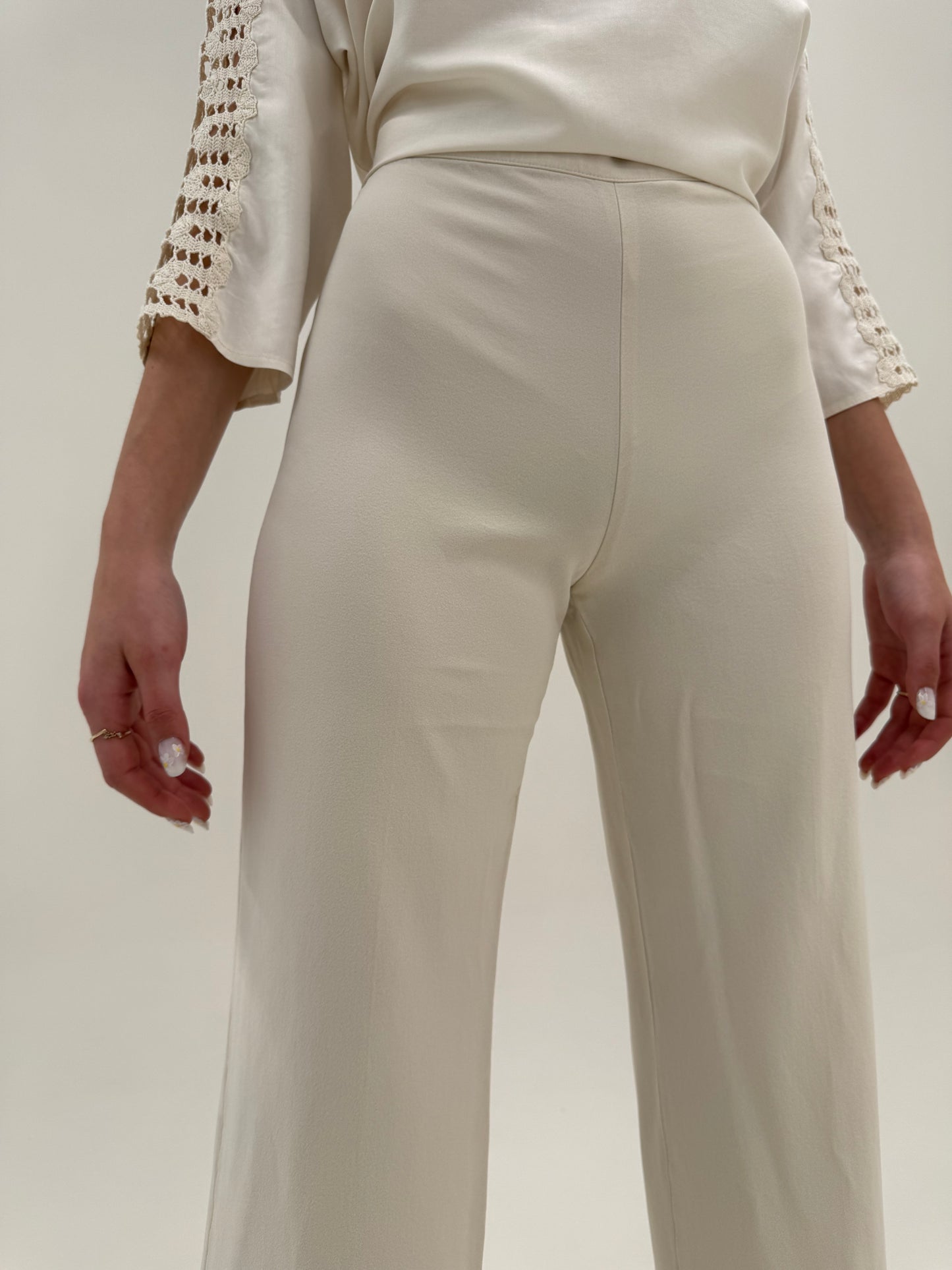 Pantaloni Marella by Max Mara petite off white in croi drept