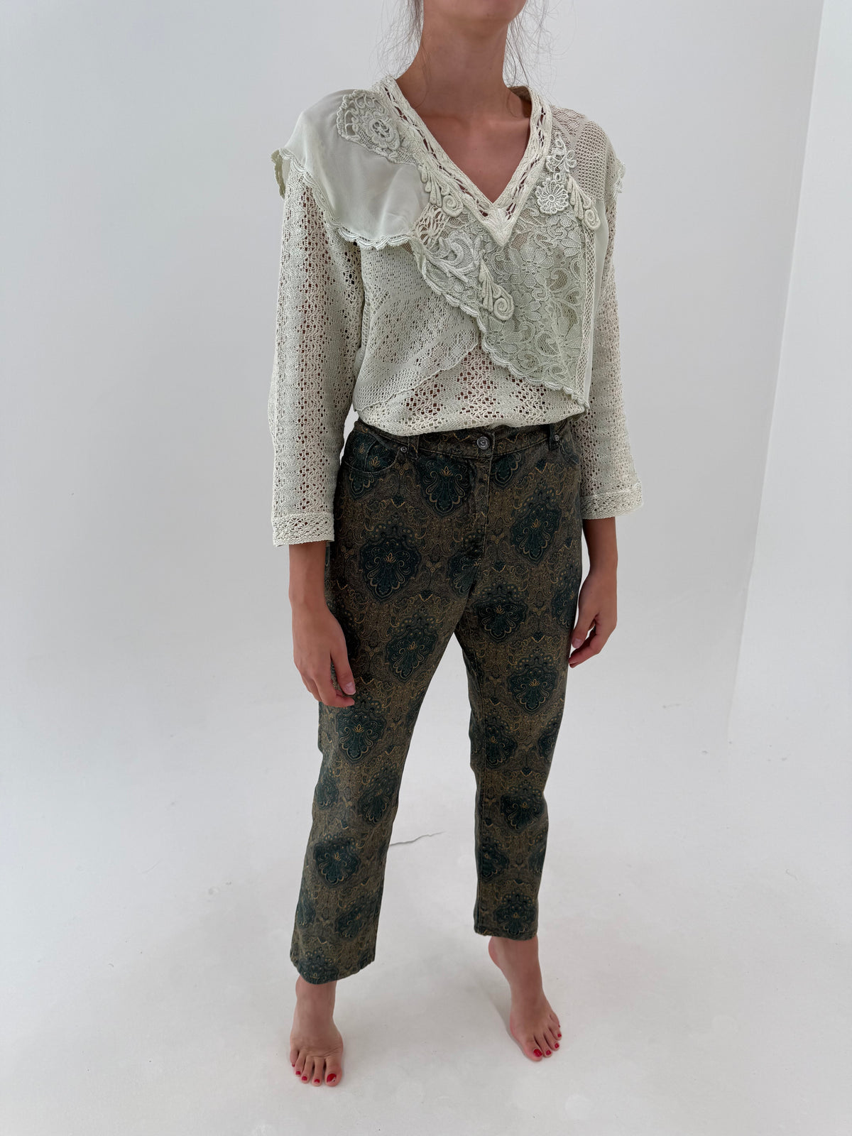 Pantaloni din catifea cu print paisley superb ultra confort modelatori
