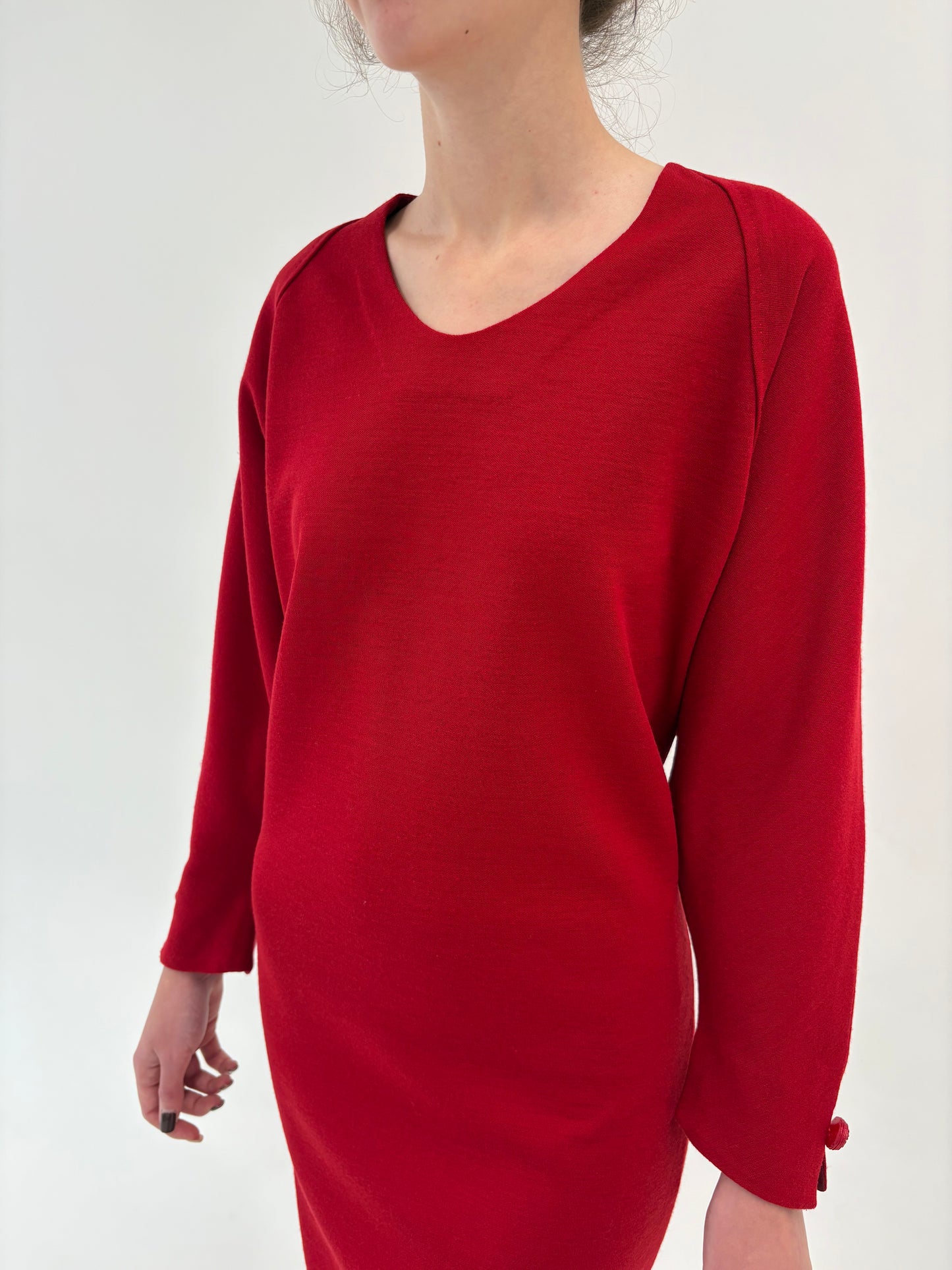 Rochie Old vintage cherry red anii 80 din lana extrafina de la zi la seară