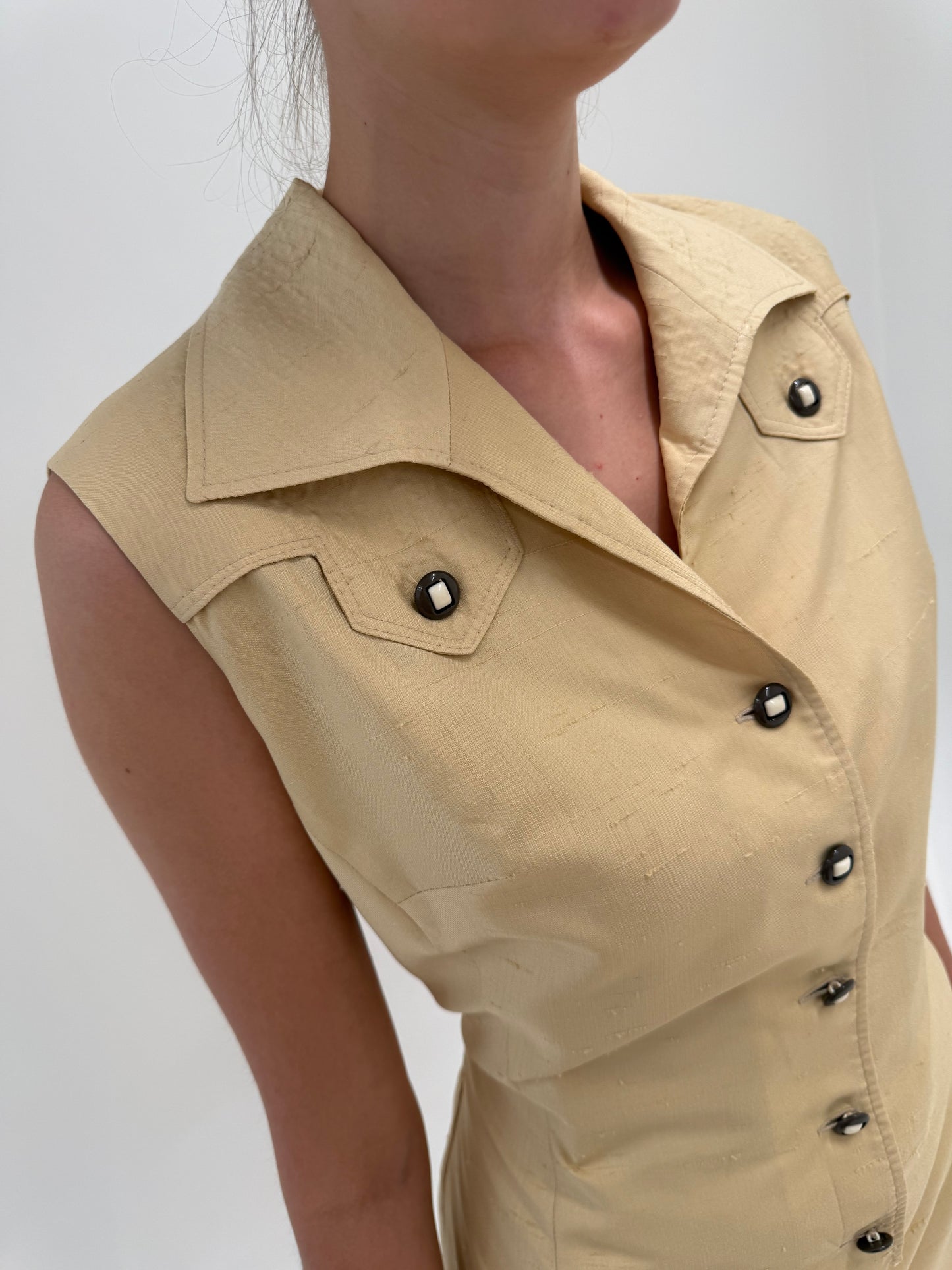 Rochie Safari din pânză de mătase naturală camel