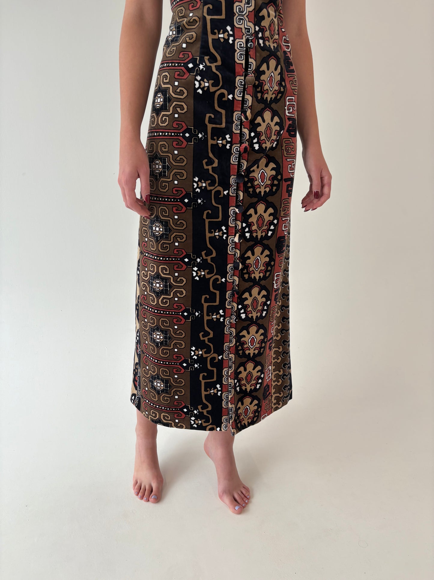 Rochie maxi old vintage anii 60 de colecție din catifea