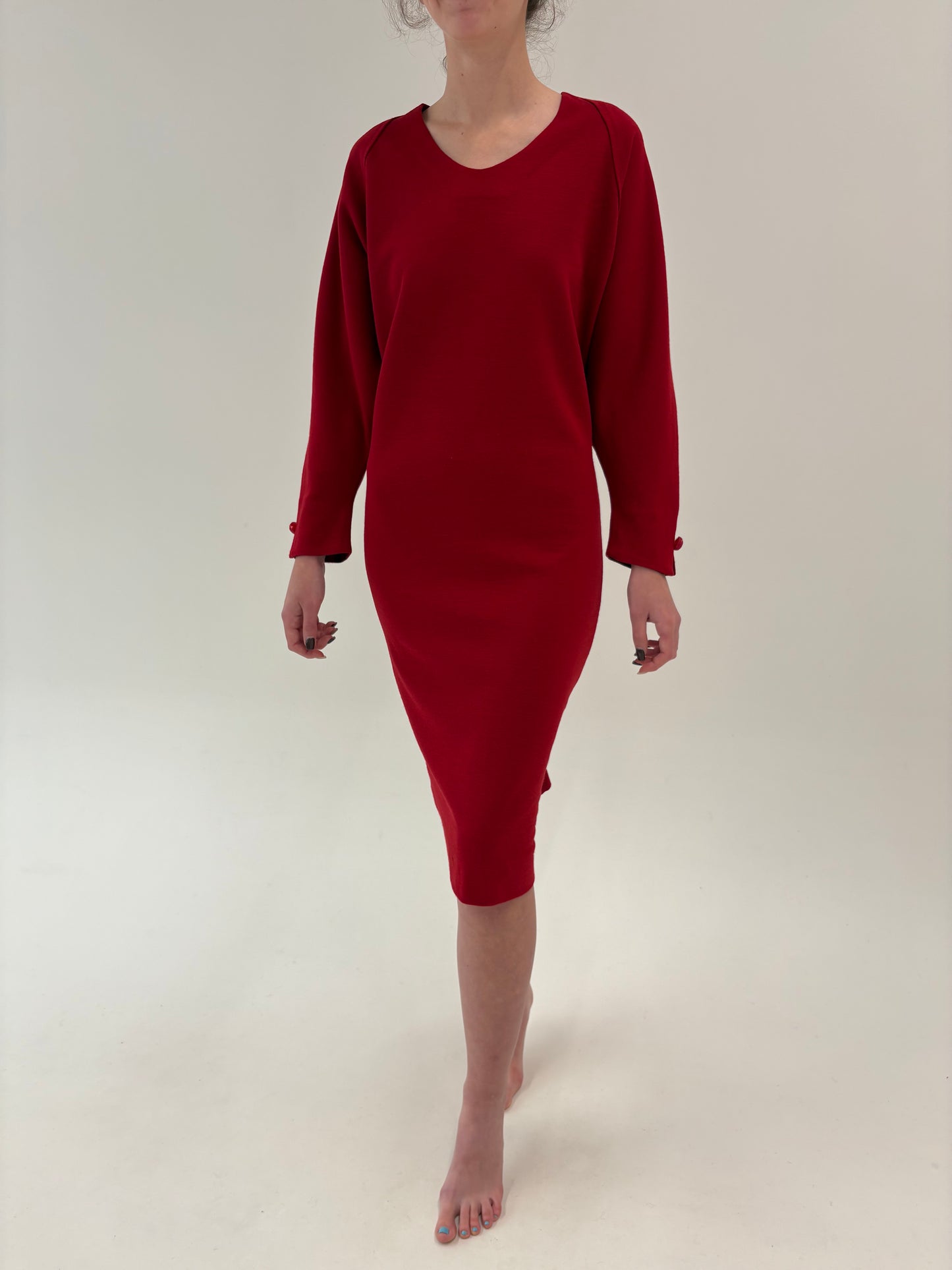 Rochie Old vintage cherry red anii 80 din lana extrafina de la zi la seară