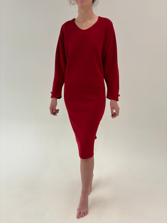 Rochie Old vintage cherry red anii 80 din lana extrafina de la zi la seară