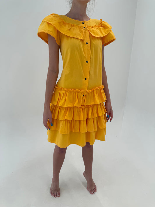 Rochie din canvas de bumbac saffron yellow de designer vintage italian