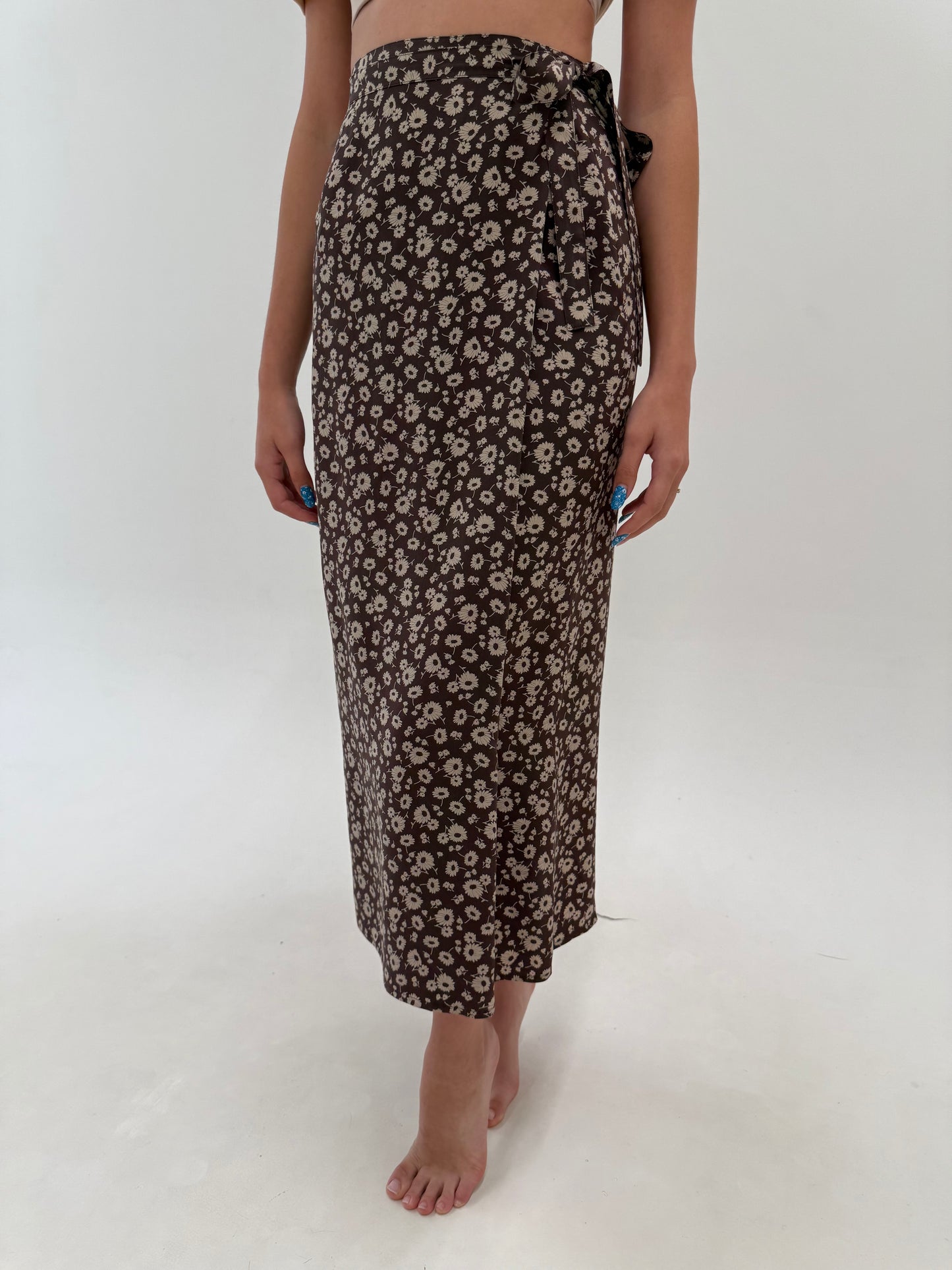 Fustă Max Mara maxi petrecuta din mătase naturală chocolate brown