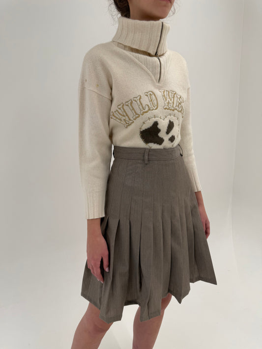 Fustă plisată taupe din lana pura extrafina certificată