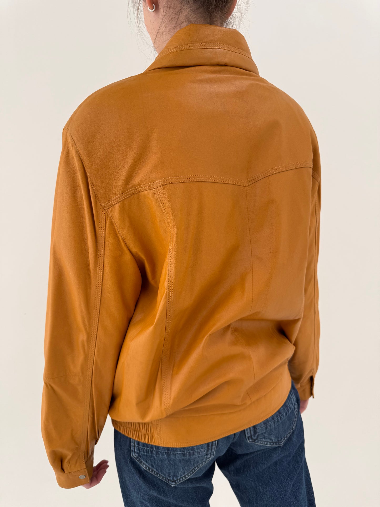 Geacă din piele naturală mănușă toasted caramel în croi super actual