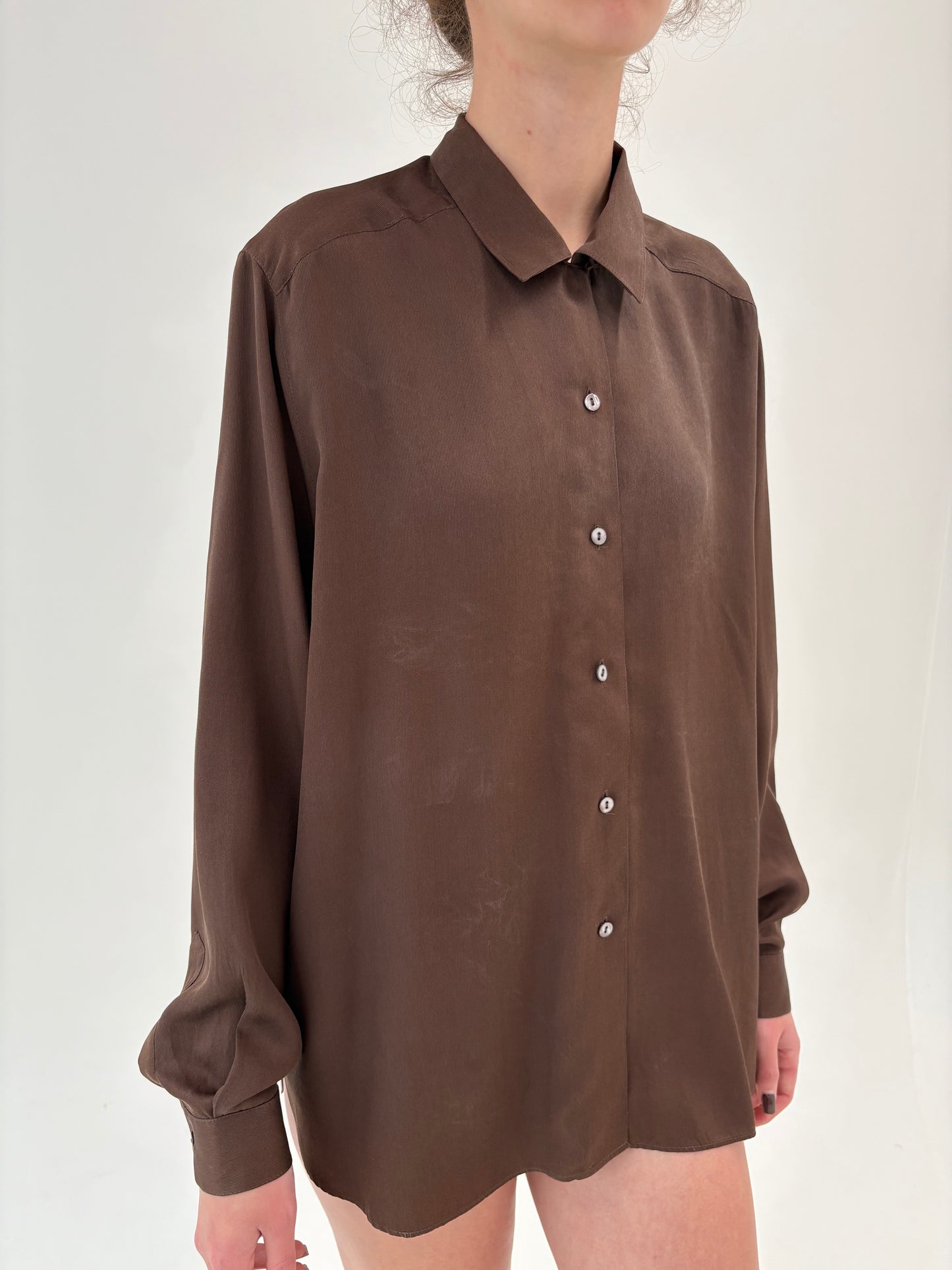 Cămașa high end italiană din mătase naturală chocolate brown