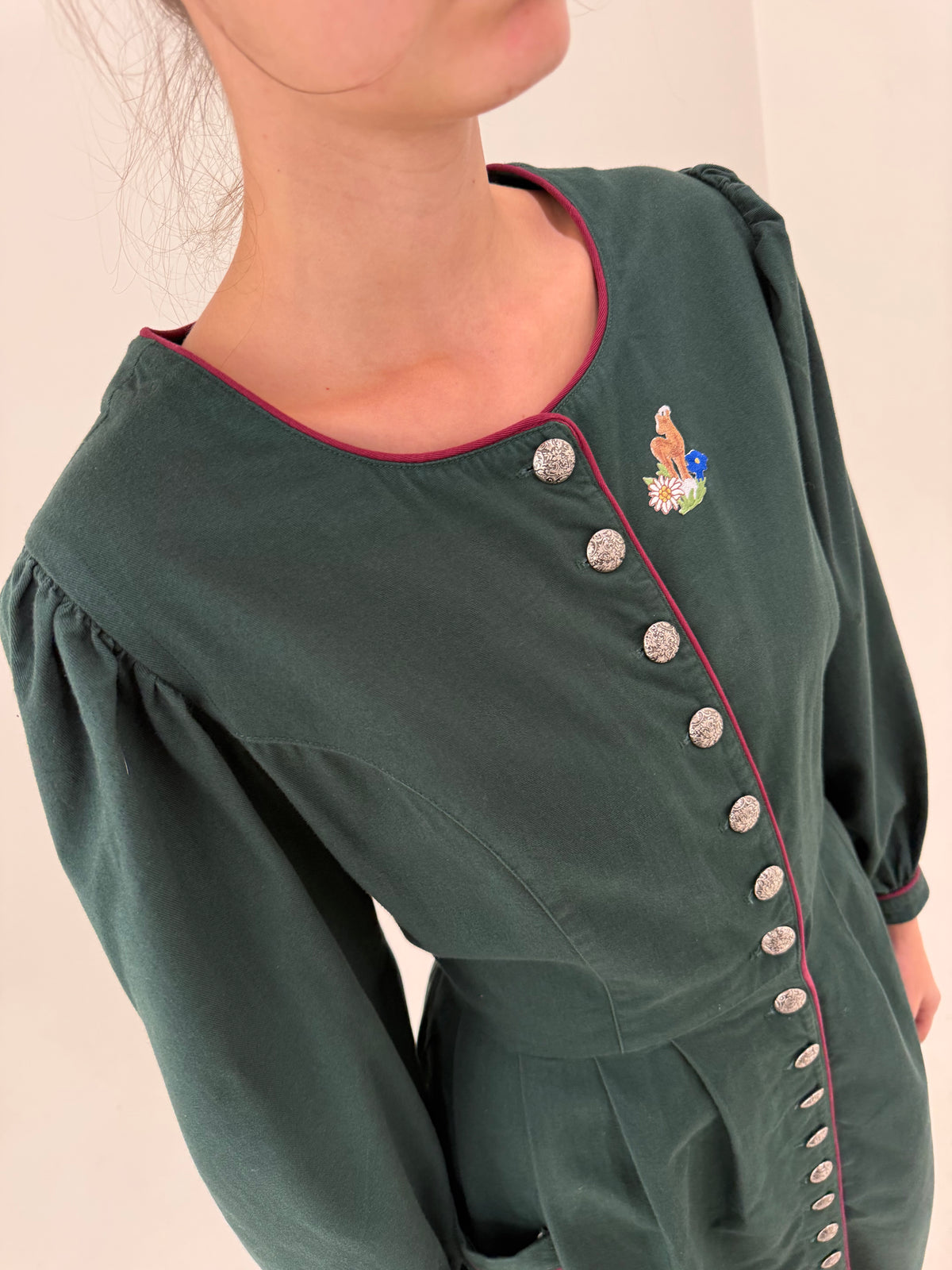 Rochie vintage cu corsaj din twill dark green super gros de bumbac