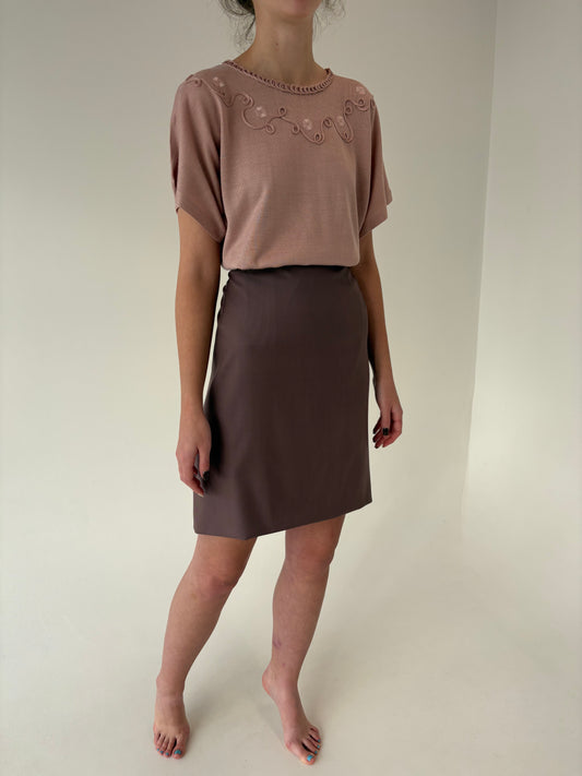 Fustă dusty Pink cu talie ultra înaltă din lana extrafina