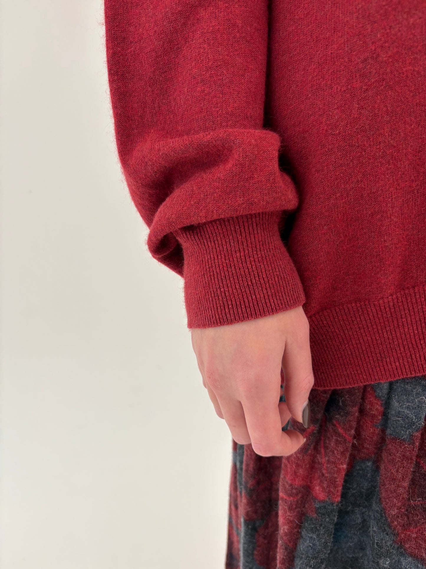 Pulover dark red din lana extrafina si bumbac de gramaj mare în anchior