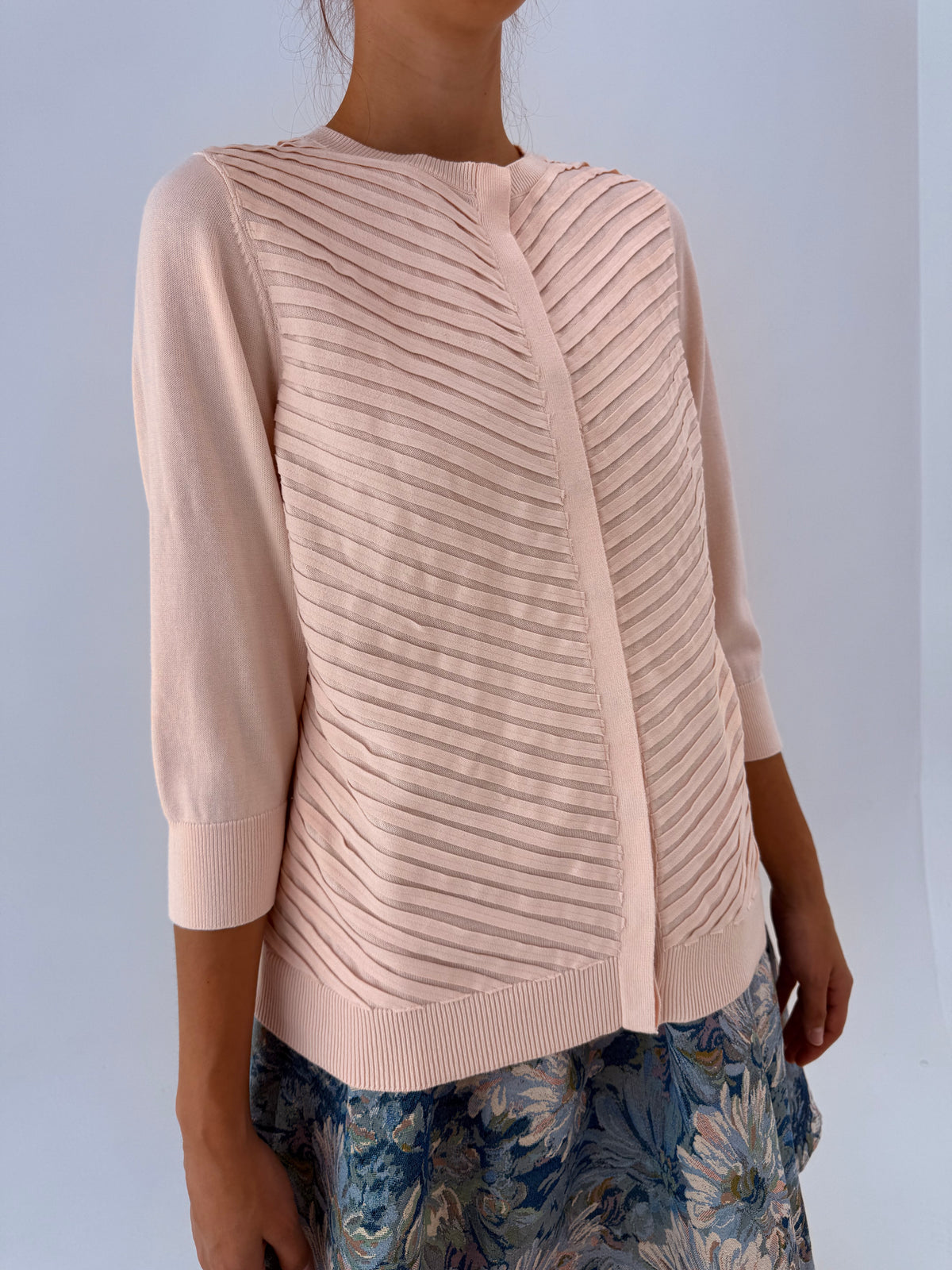 Cardigan luxury Haltson din bumbac powder Pink cu aplicații elaborate geometrice