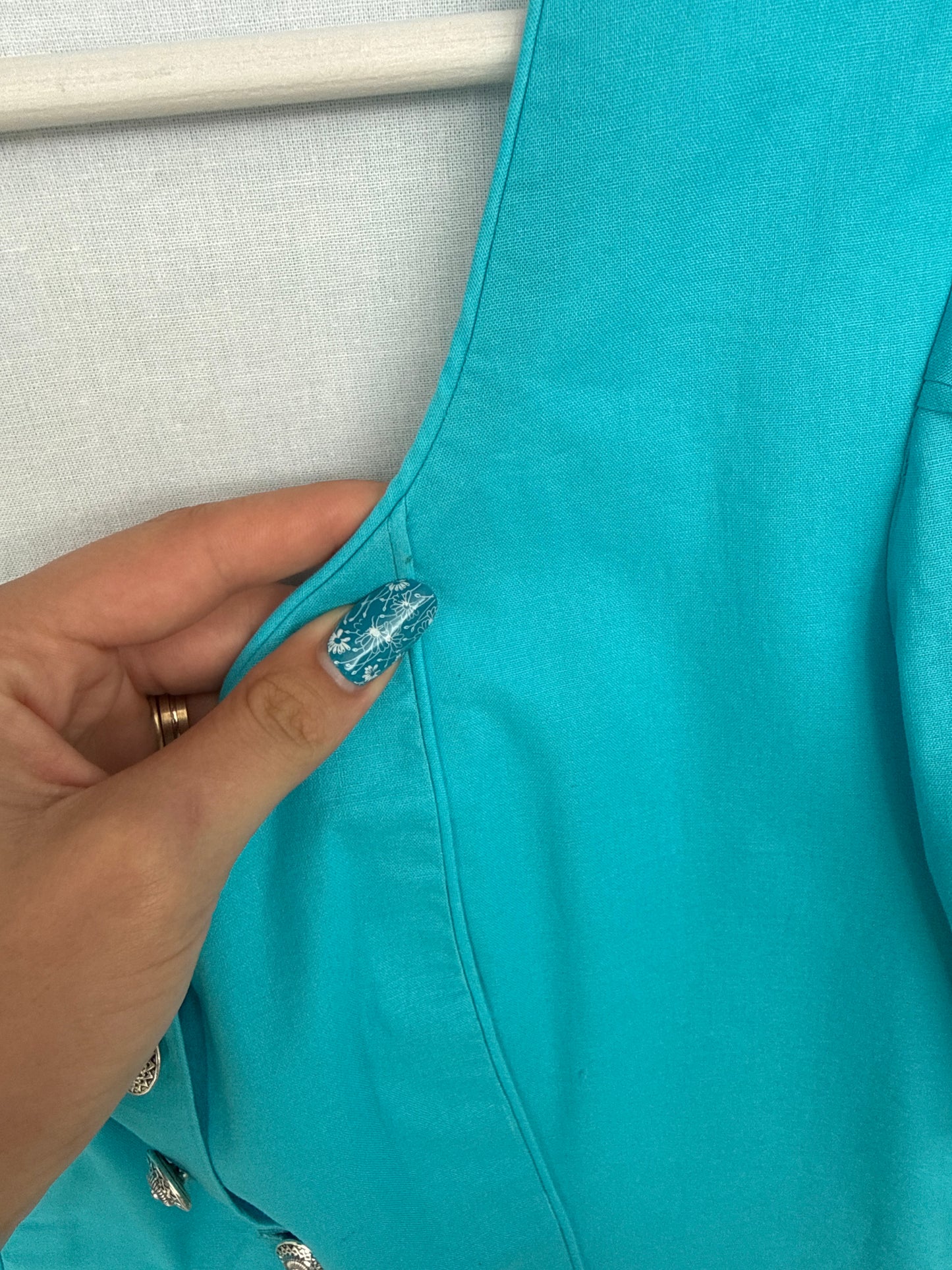 Rochie vintage cu corsaj în nuanțe superbe de turcoaz cu fusta amplă