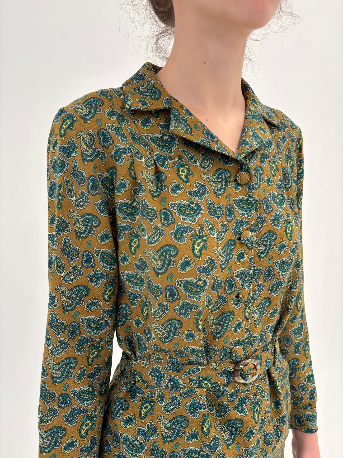 Rochie Old vintage anii 70 din lana extrafina cu print paisley