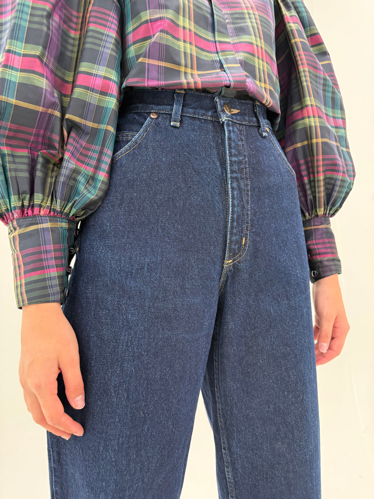 Jeans vintage tall straight leg dark wash din bumbac gros cu talie ultra înaltă