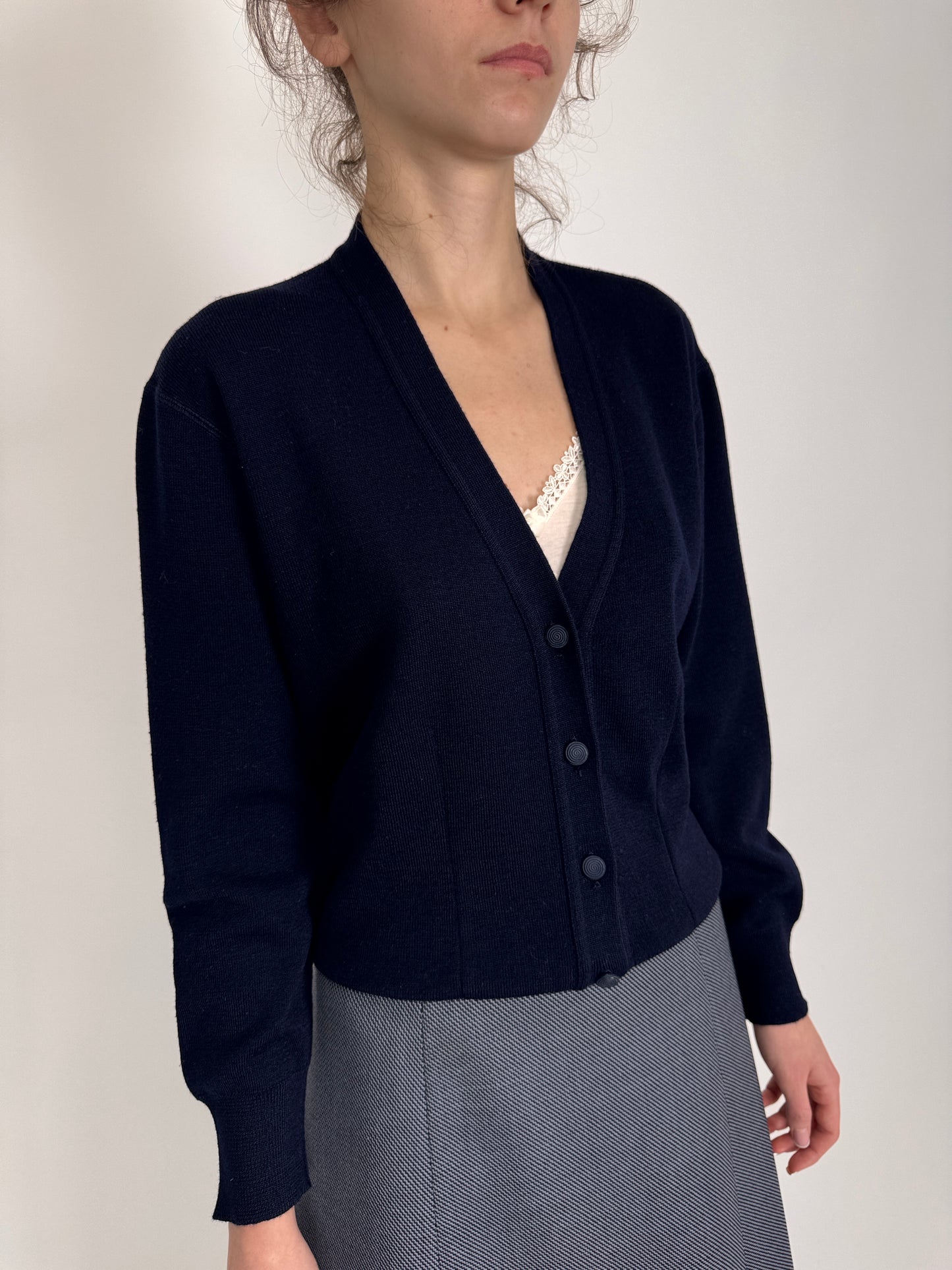Cardigan vintage italian Navy blue din lana extrafina subțire