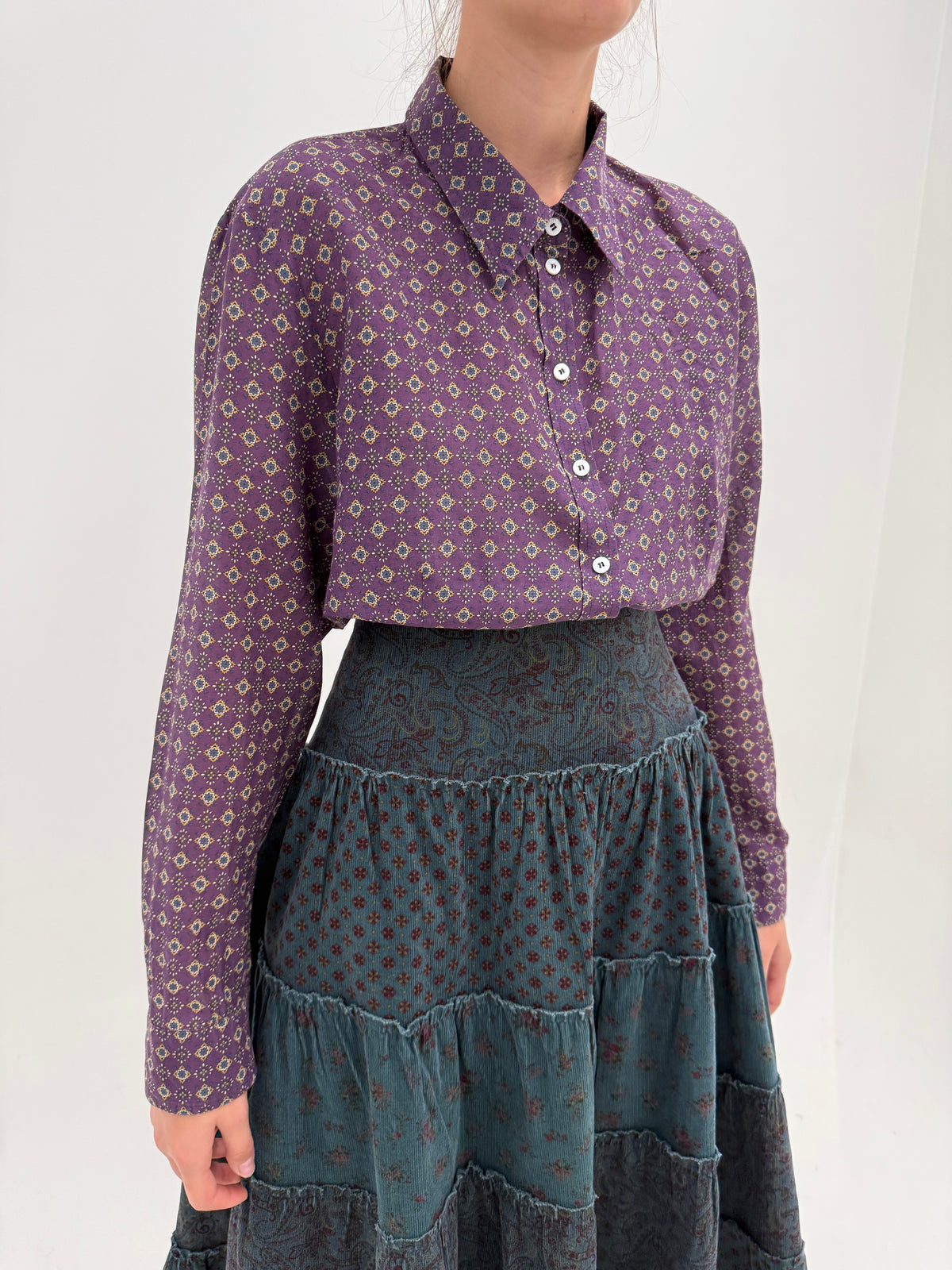 Cămașa vintage mauve din mătase naturală și bumbac