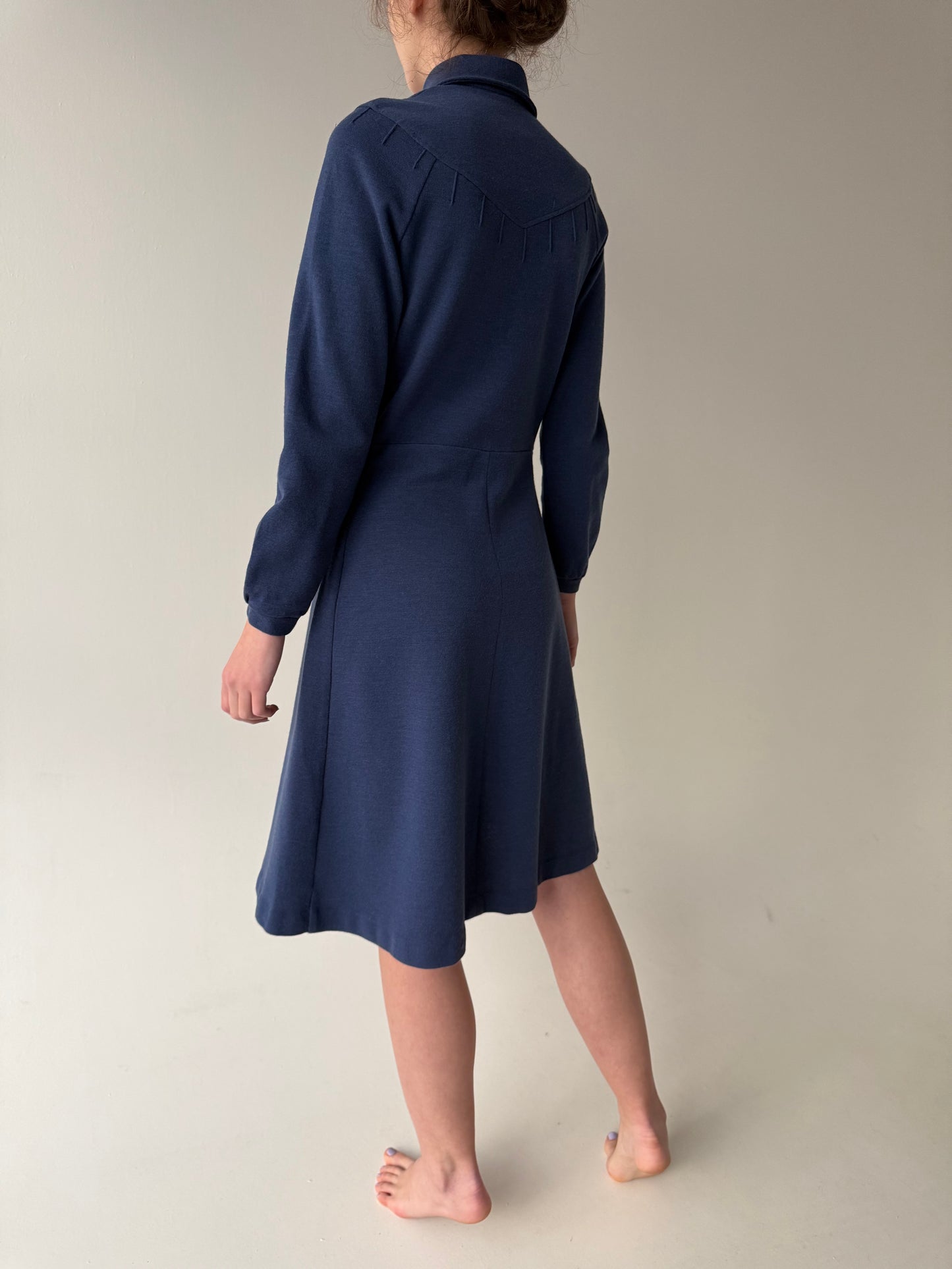 Robe chemise Old vintage anii 70 jeans blue cu talie marcată