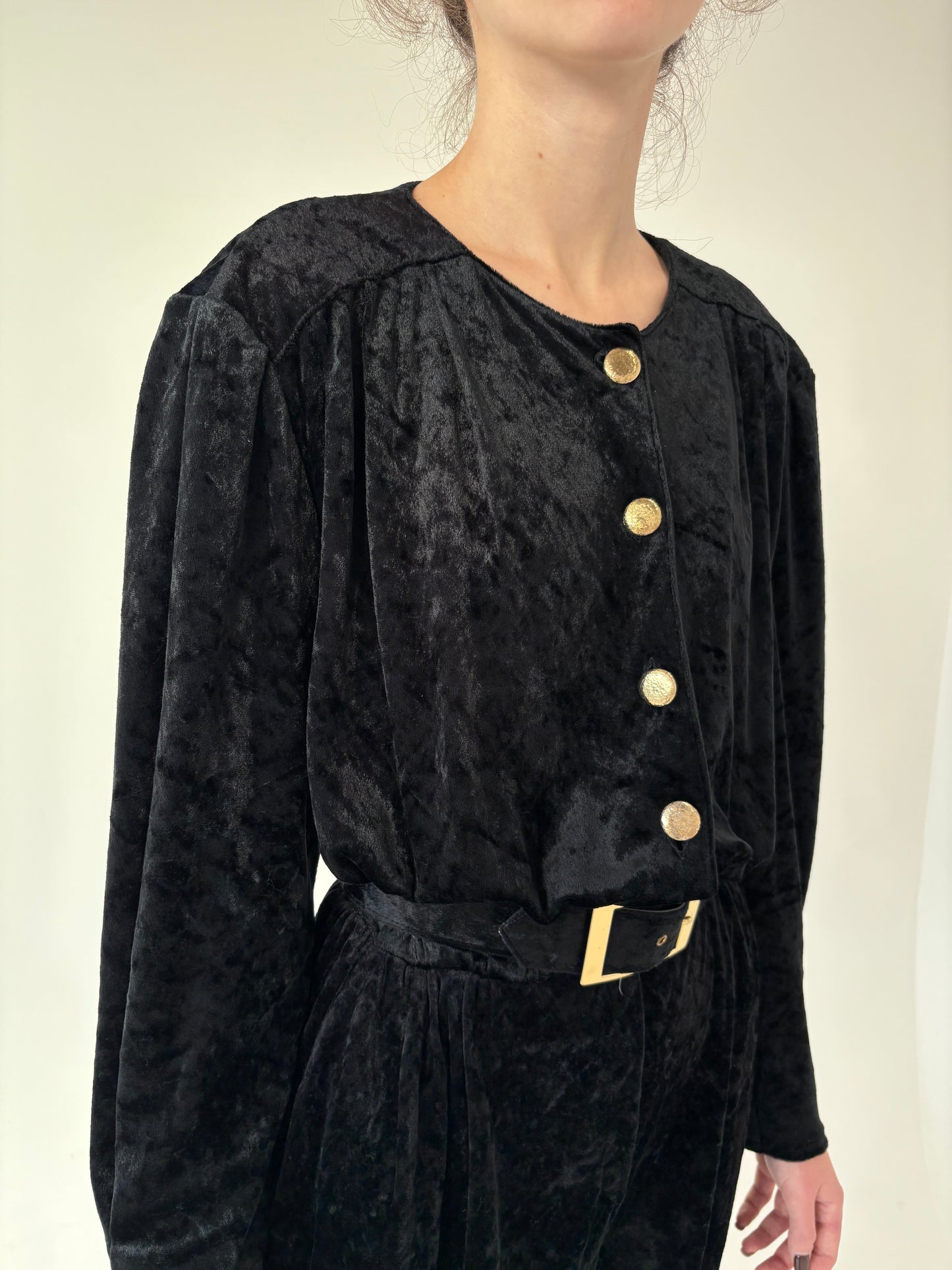 Salopetă vintage de seară din catifea cu talie ultra înaltă reglabilă