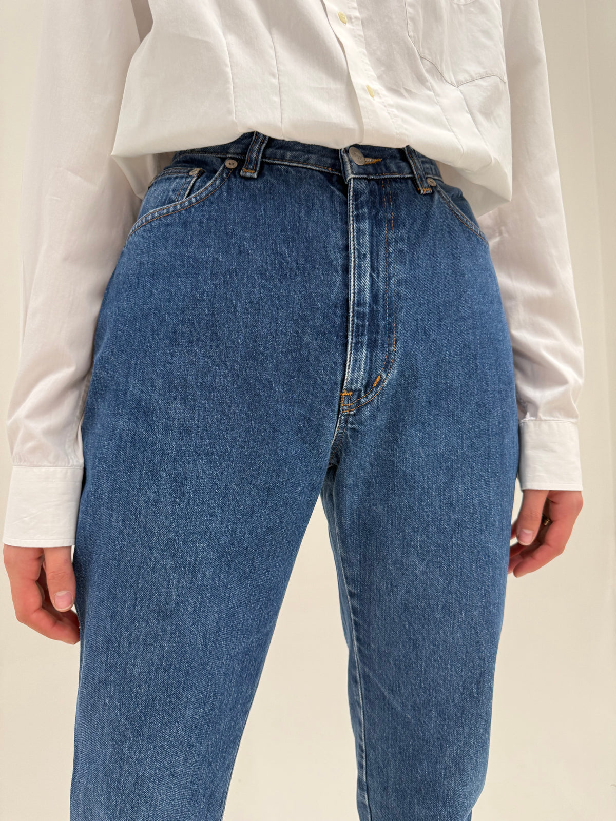 Jeans tall luxury Cerutti din denim gros de bumbac indigo wash mom fit