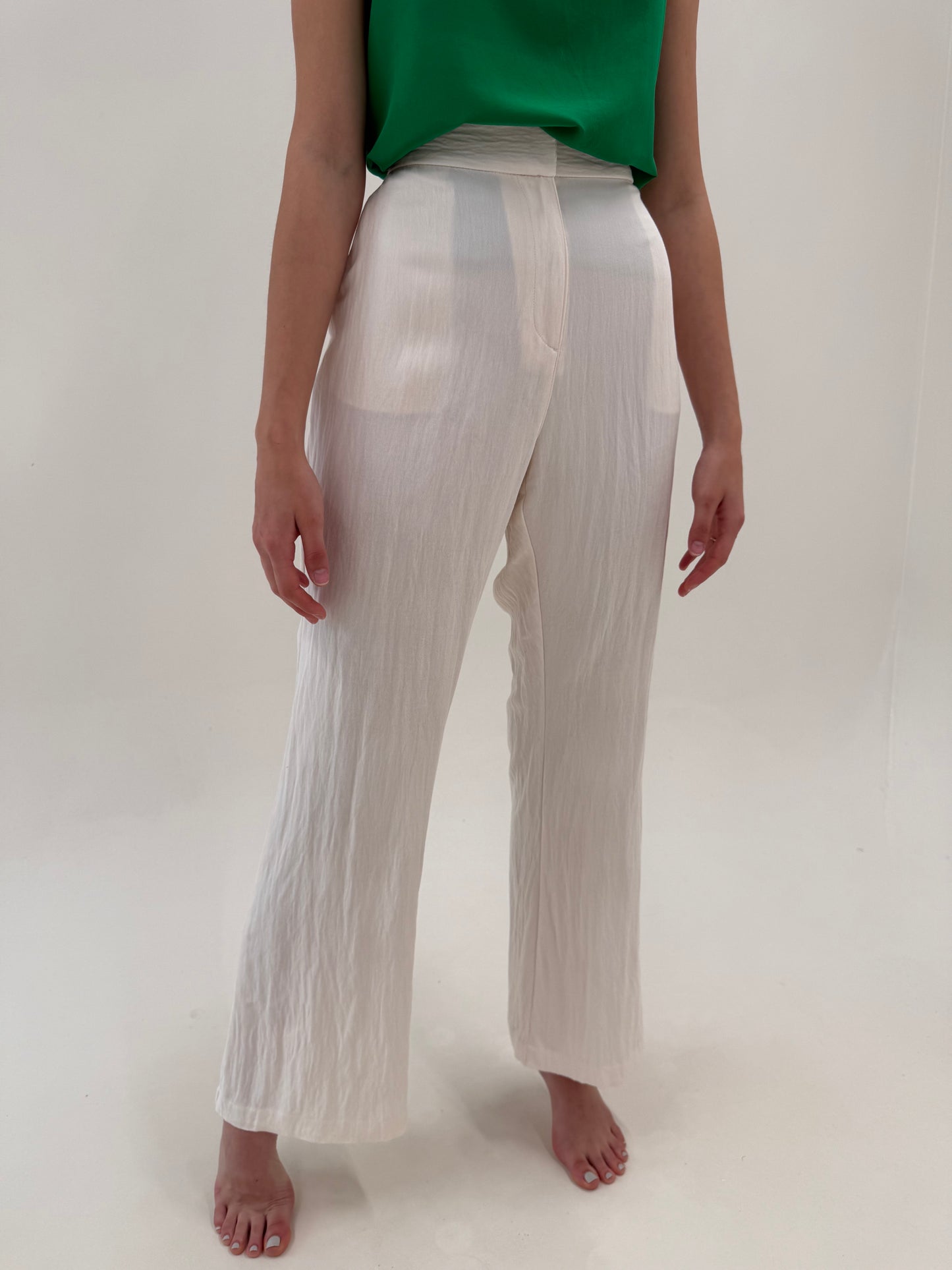 Pantaloni palazzo pink white tall din panzica no iron