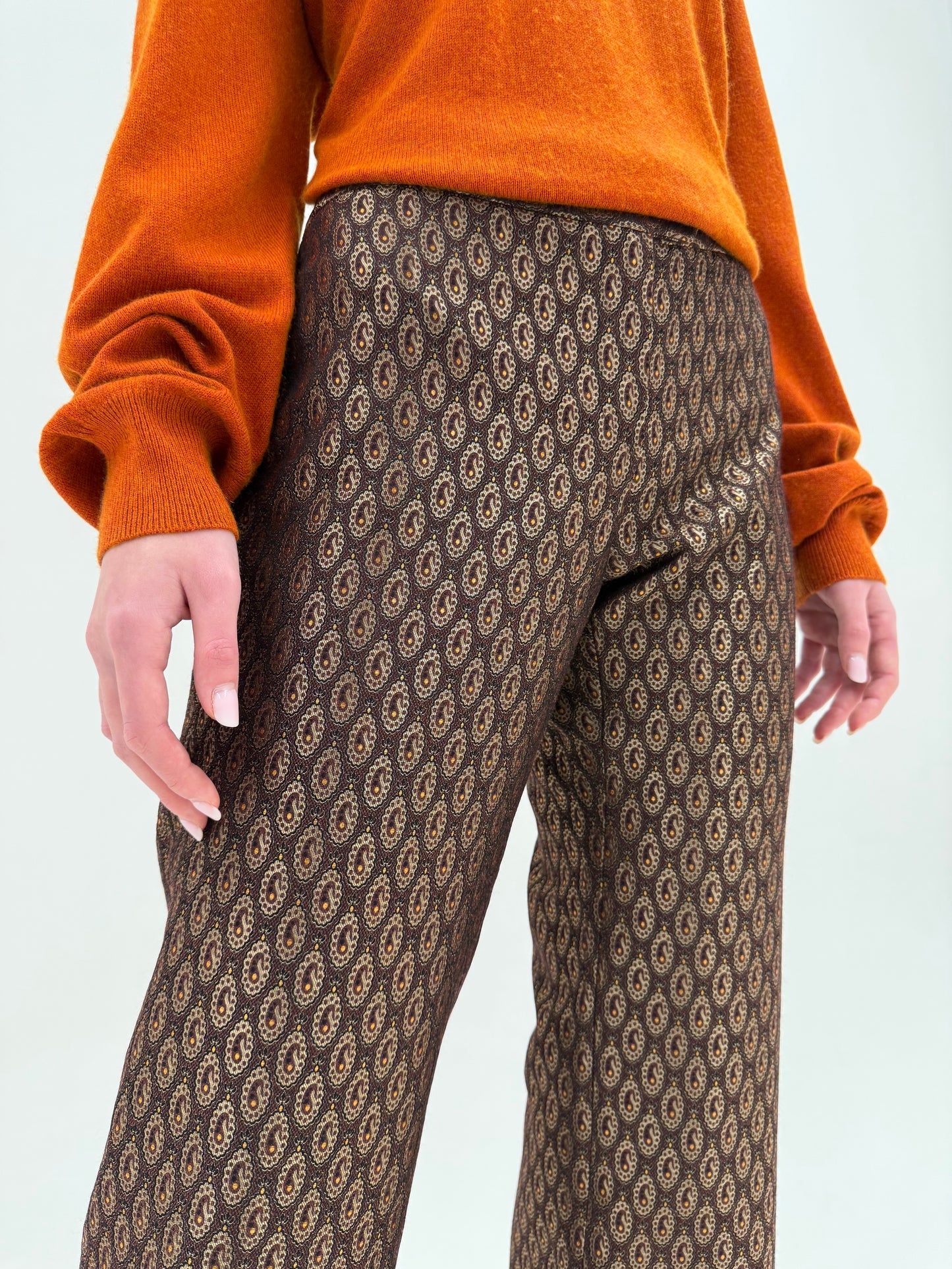 Pantaloni luxury Cerutti din brocart excepțional cu lana și fire aurii pudrat