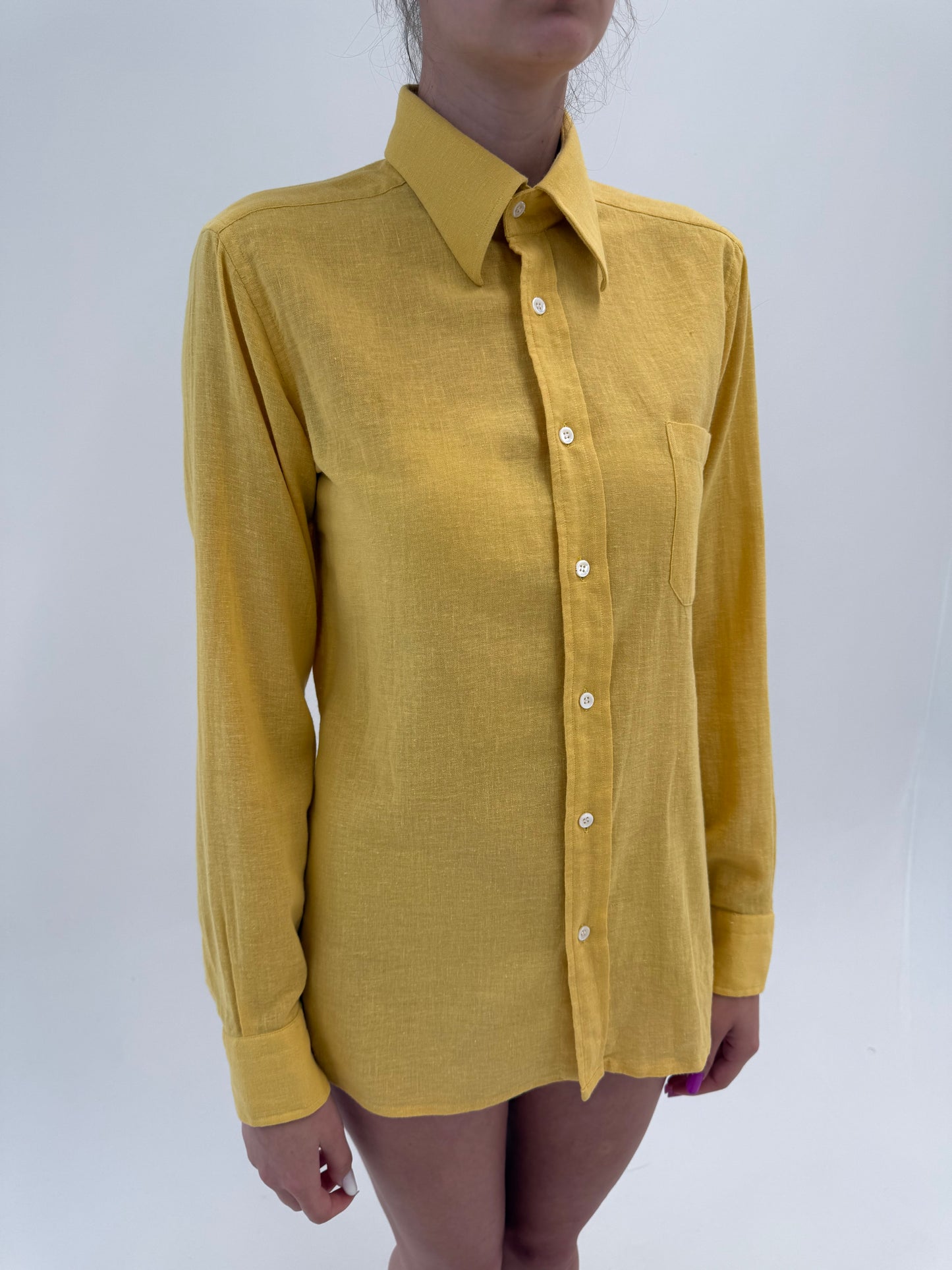 Cămașa vintage italiană de brand super premium butter yellow din in excepțional