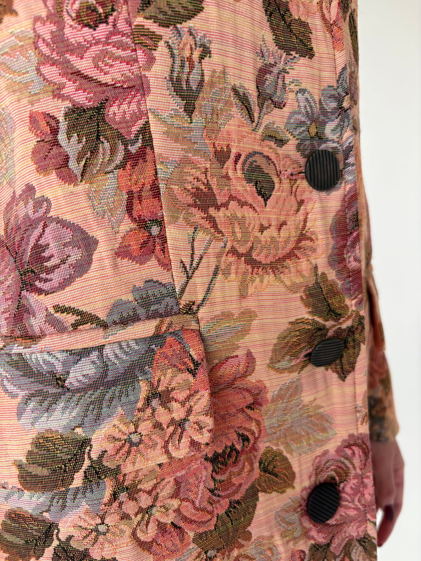 Pardesiu vintage din brocart peach nude cu print superb texturat