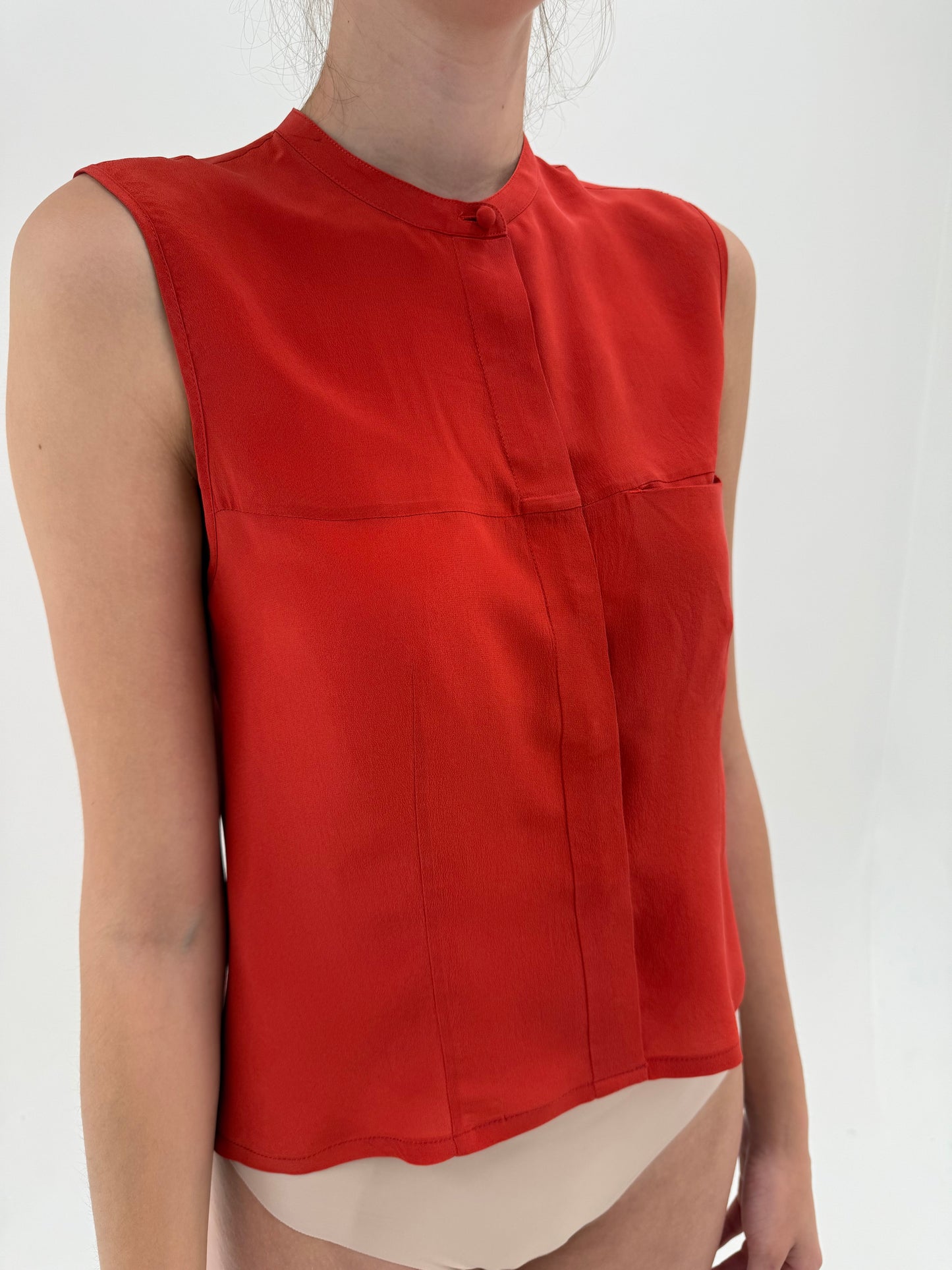 Cămașa brick red in croi minimalist din mătase naturală