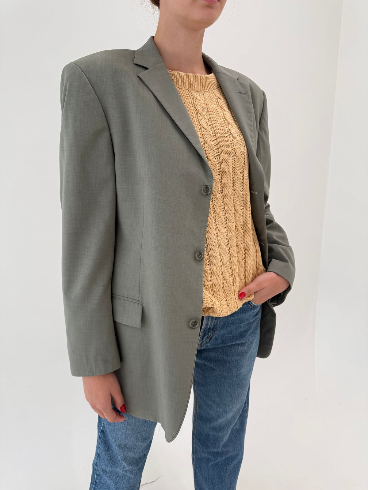 Sacou Hugo Boss Sage green din stofă subțire de lana extrafina tall